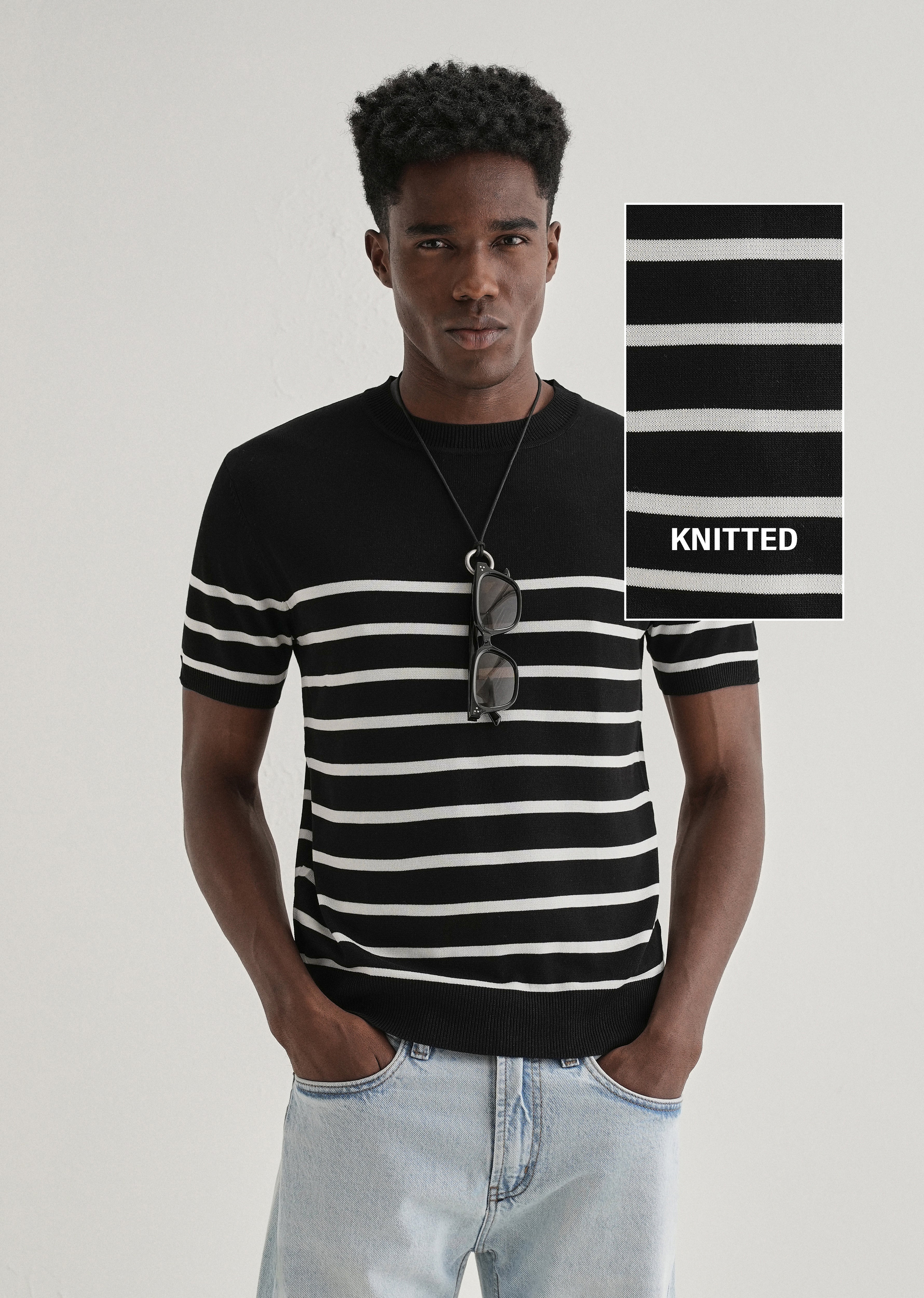 Black White Striped Knitted T-shirt