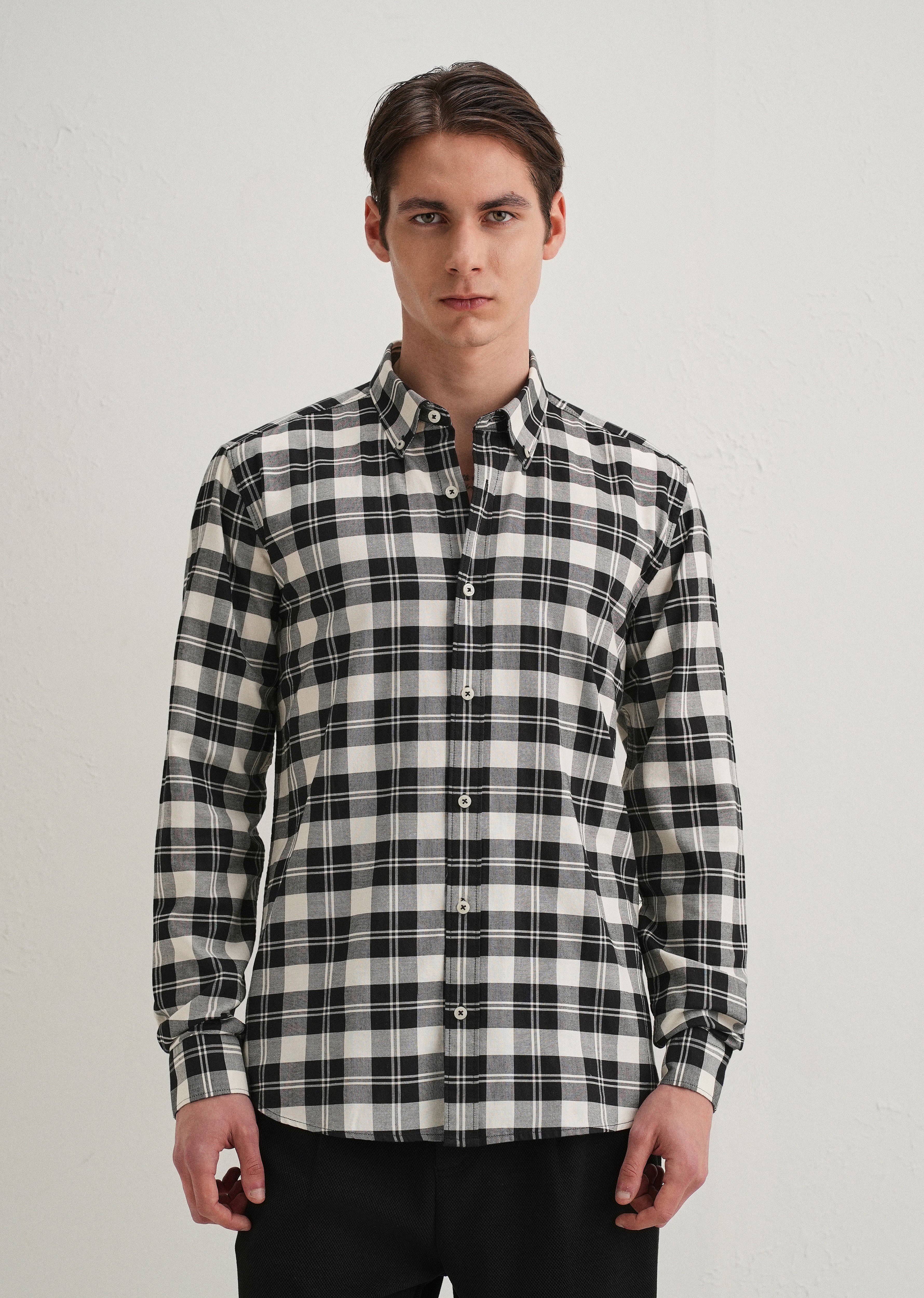 Black and White Plaid Check Shirt