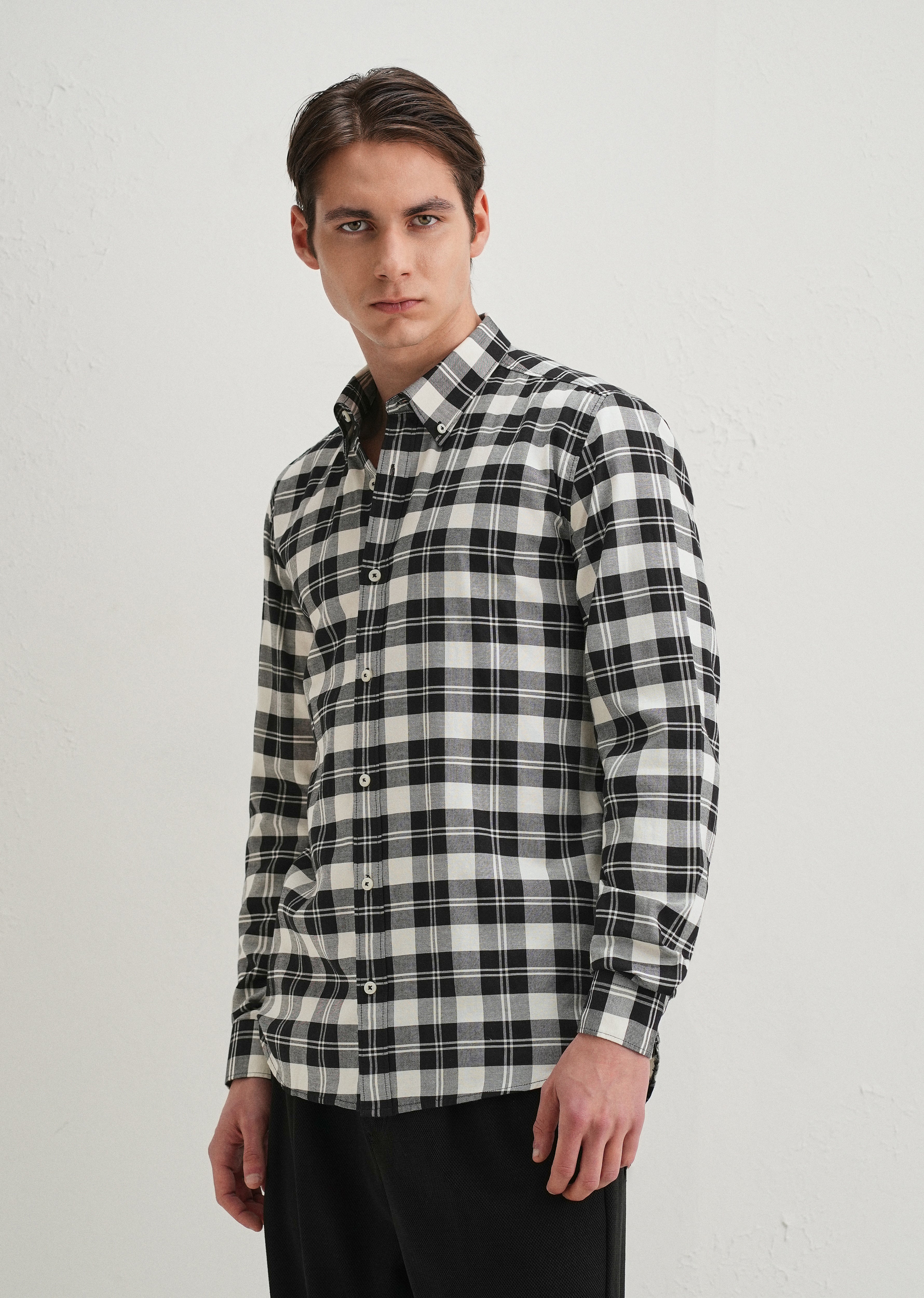 Black and White Plaid Check Shirt