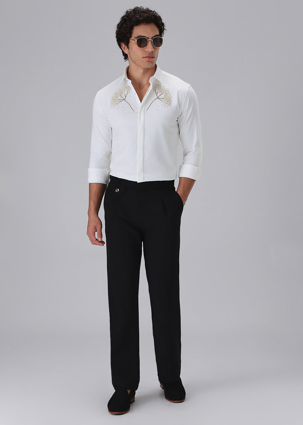Hand Embroidered White Designer Shirt