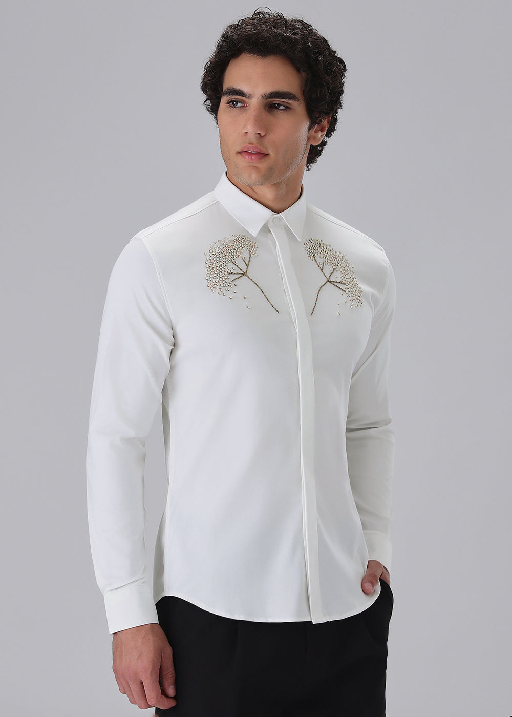 Hand Embroidered White Designer Shirt