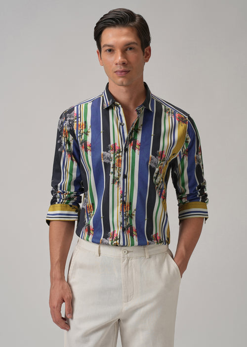 Blossom Full Sleeve Striped Printed Shirt