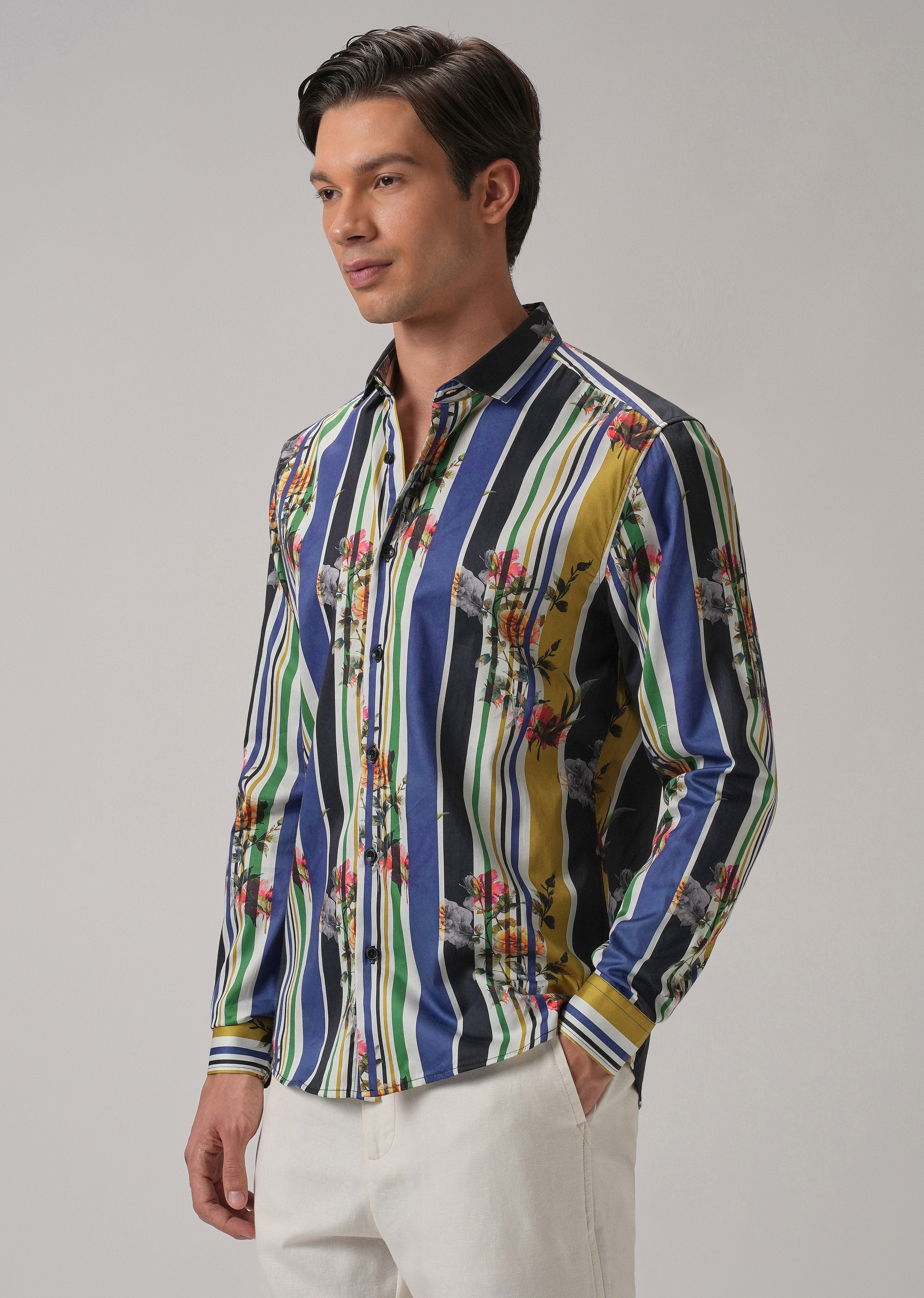 Blossom Full Sleeve Striped Printed Shirt