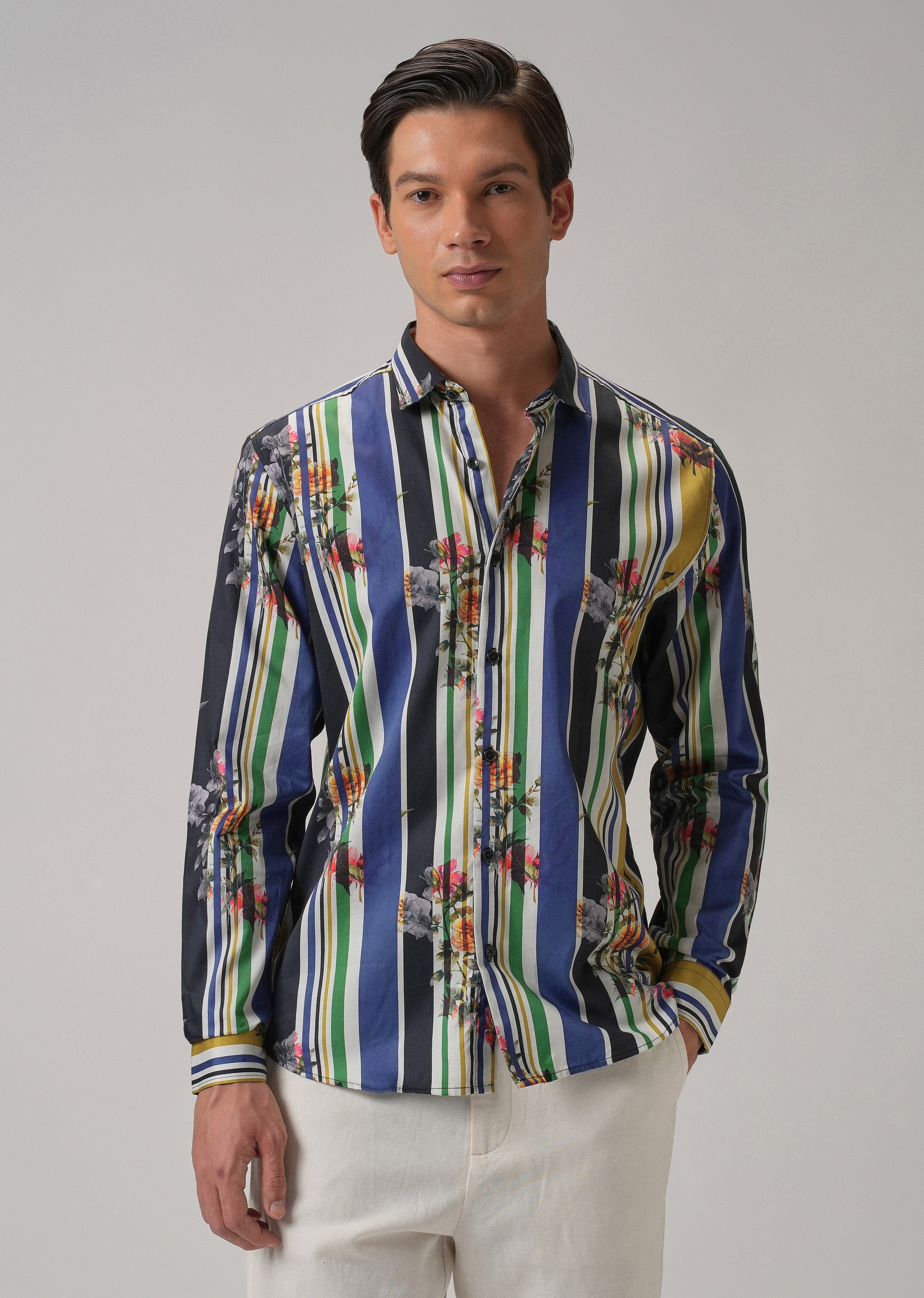 Blossom Full Sleeve Striped Printed Shirt