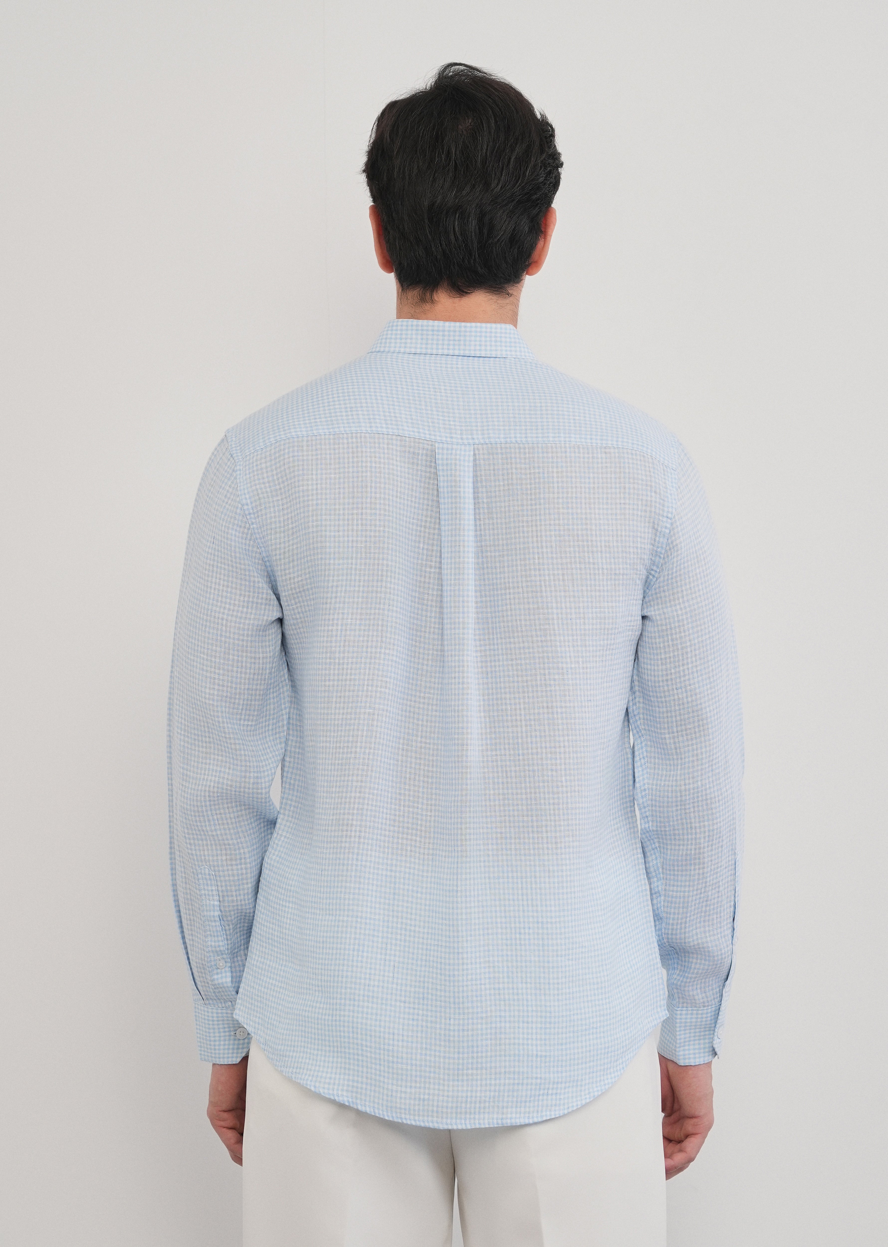 Blue 100% Pure Linen Gingham Check Shirt