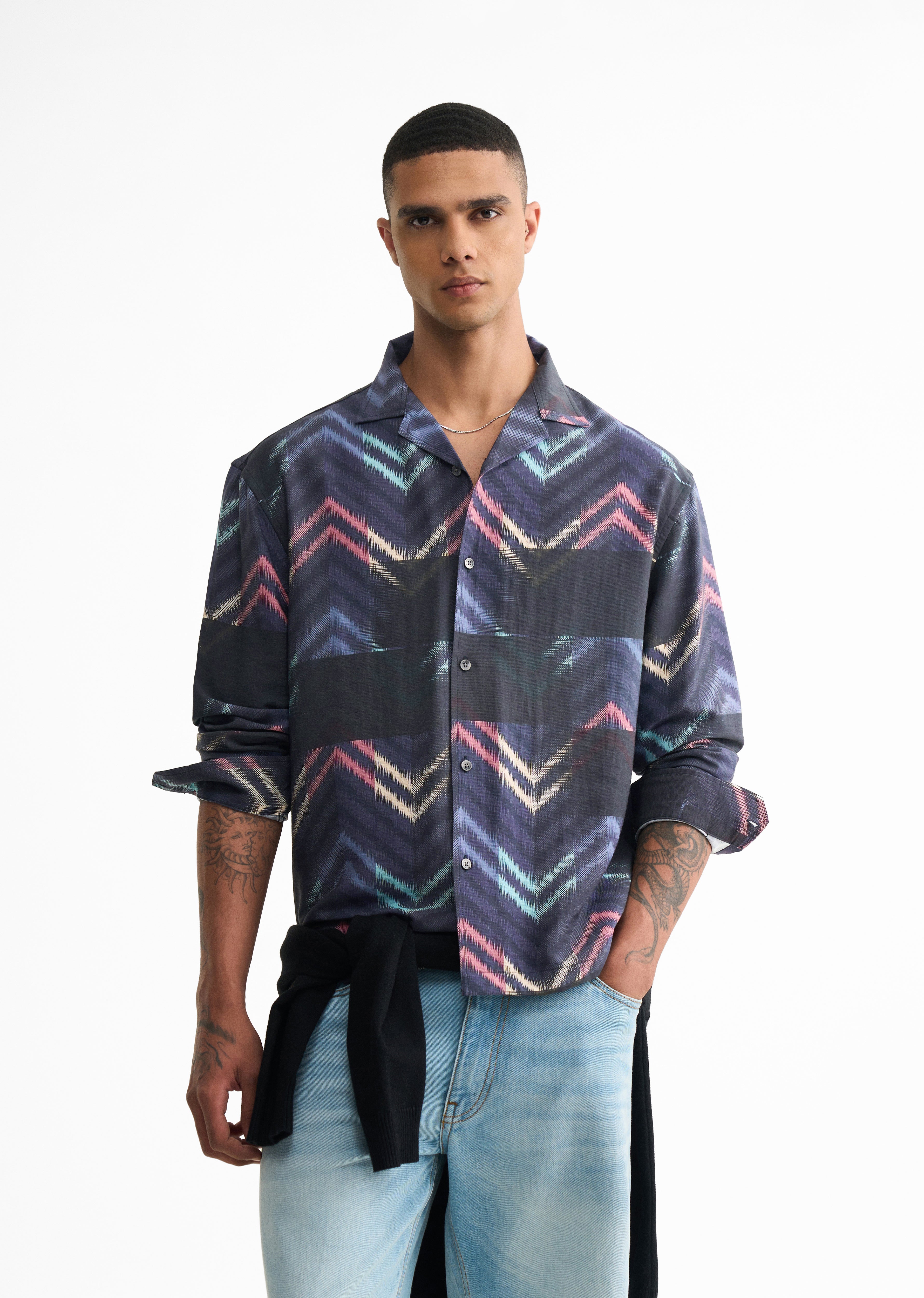 Blue Abstract Chevron Print Shirt