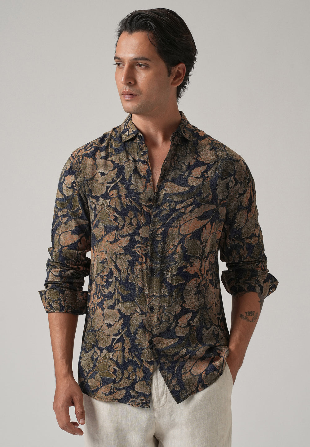 Blue Abstract Distress Print Feather Shirt