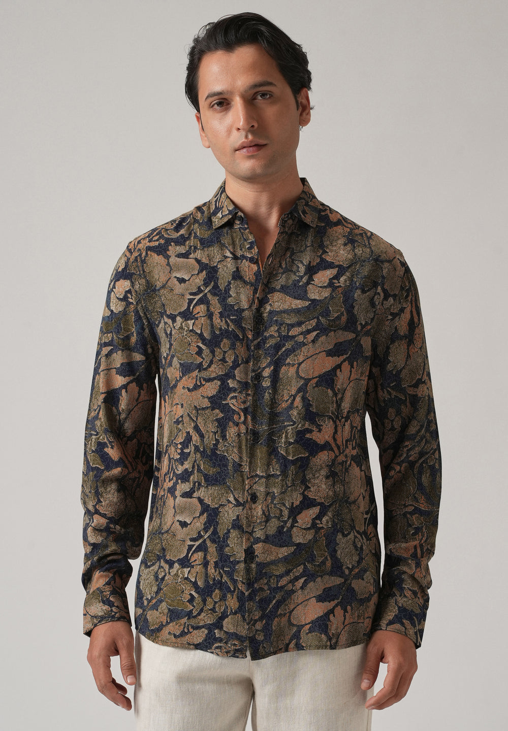 Blue Abstract Distress Print Feather Shirt