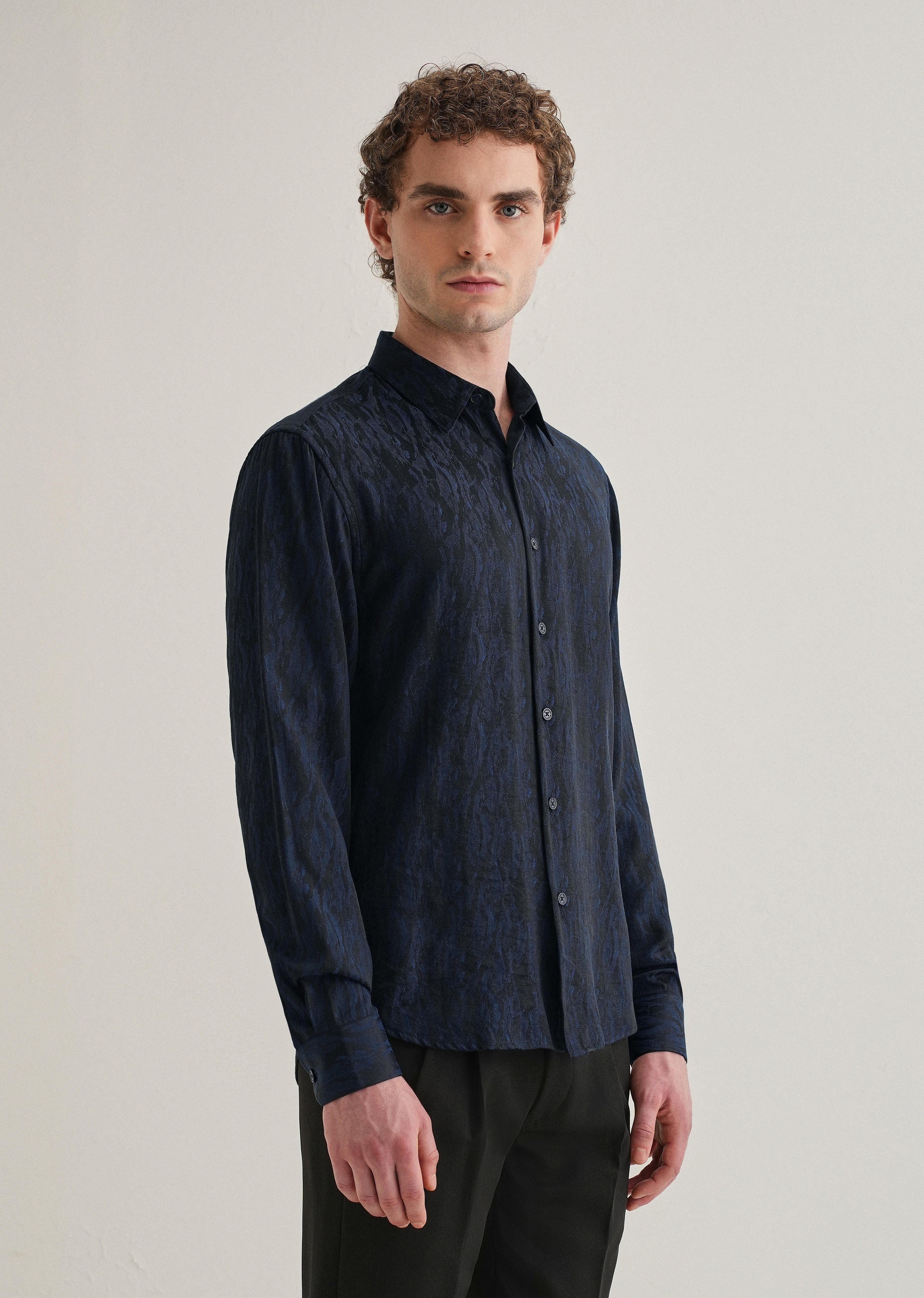 Blue Abstract Jacquard Shirt