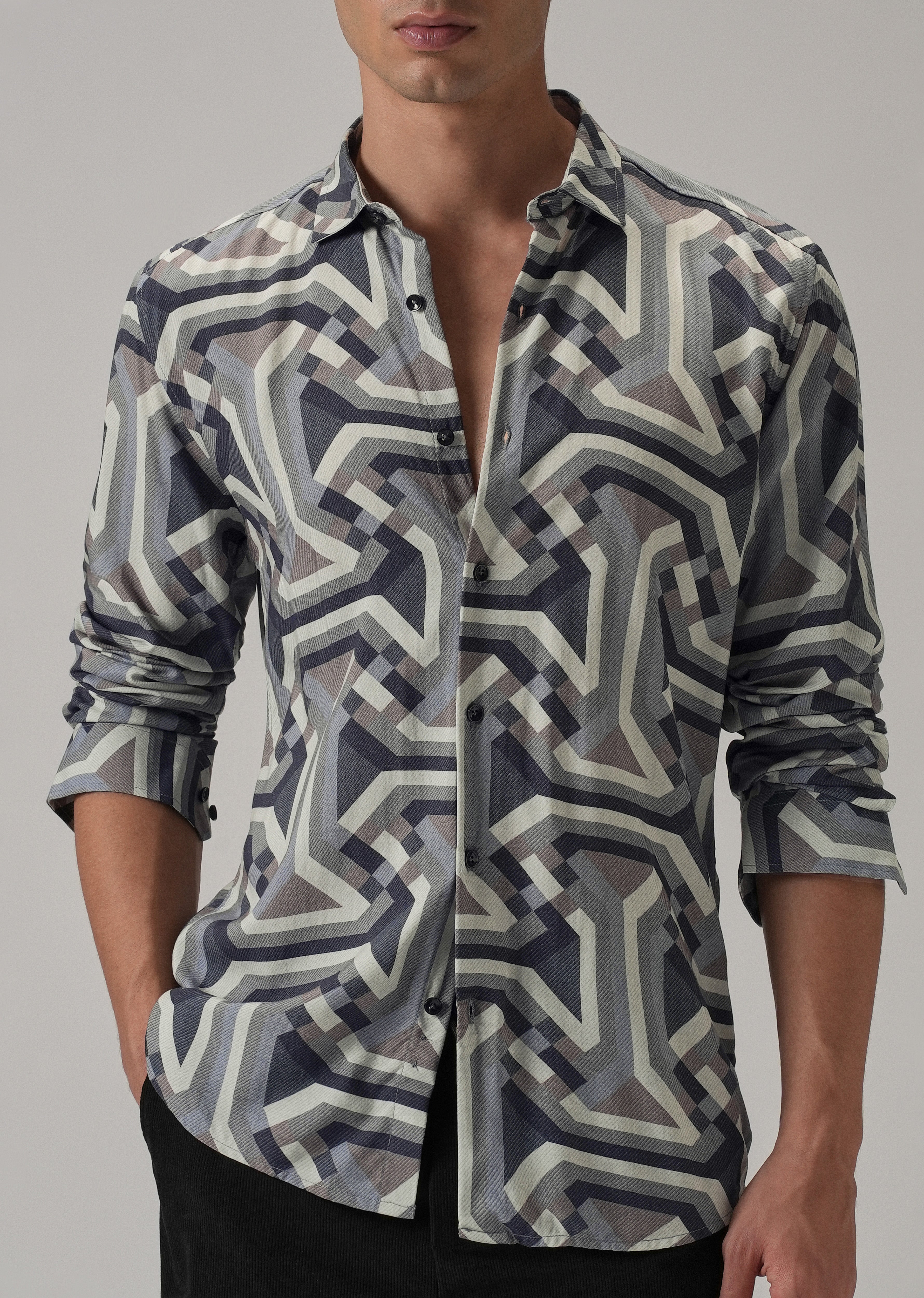 Blue Abstract Texture Printed Shirt