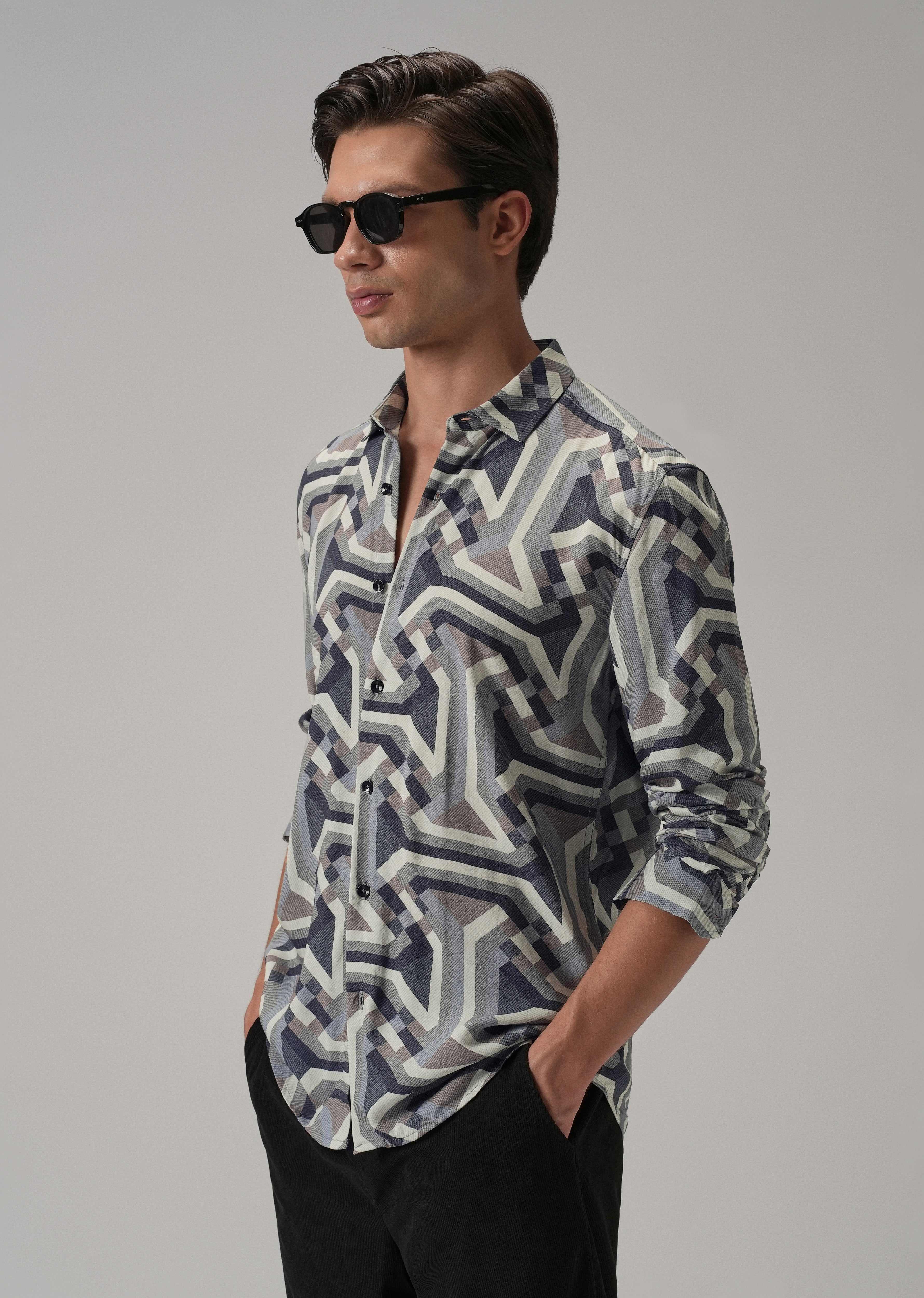 Blue Abstract Texture Printed Shirt