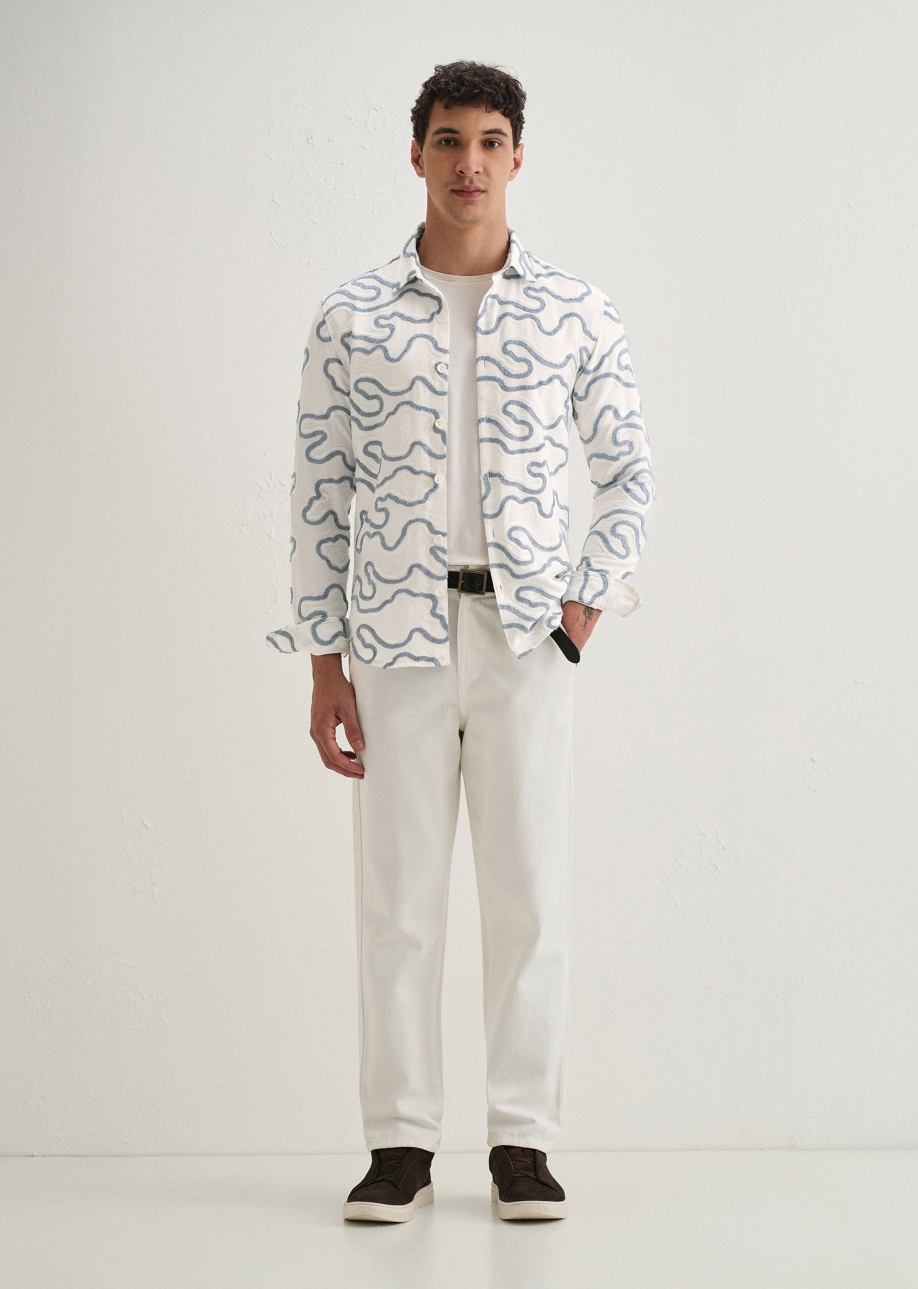 Blue Artistic Abstract Embroidery Shirt