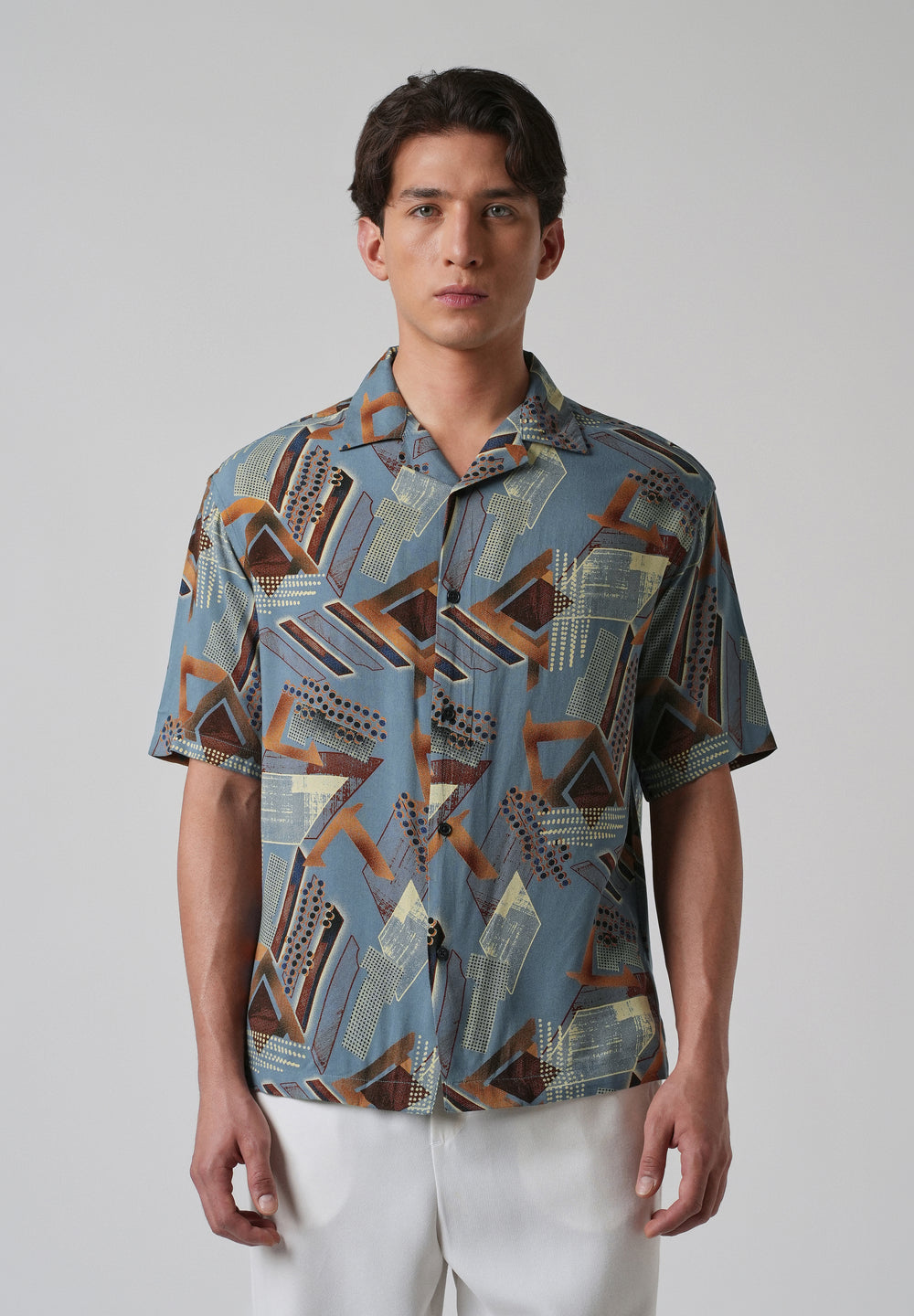 Blue Artistic Abstract Oversized Feather Shirt