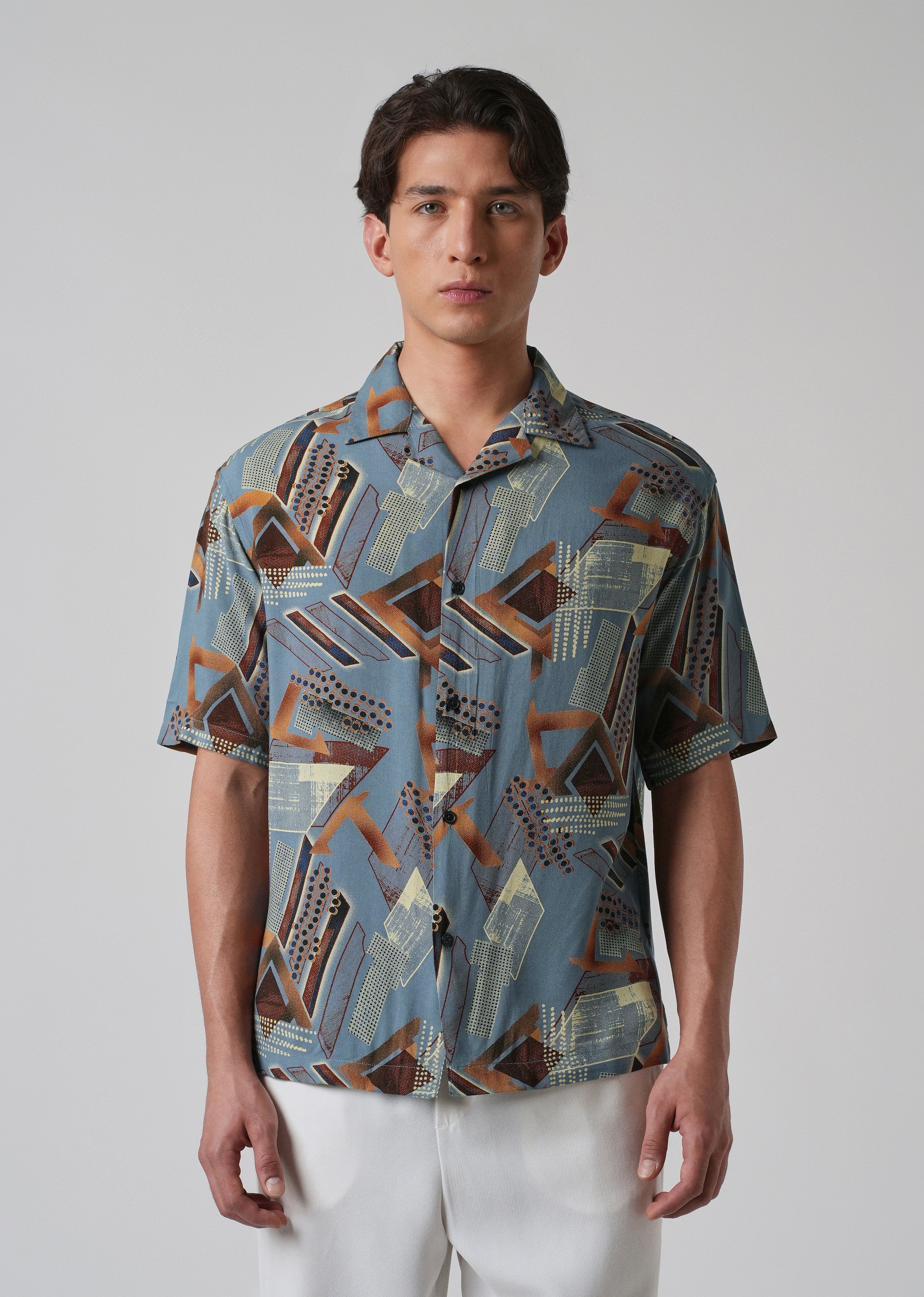 Blue Artistic Abstract Oversized Feather Shirt