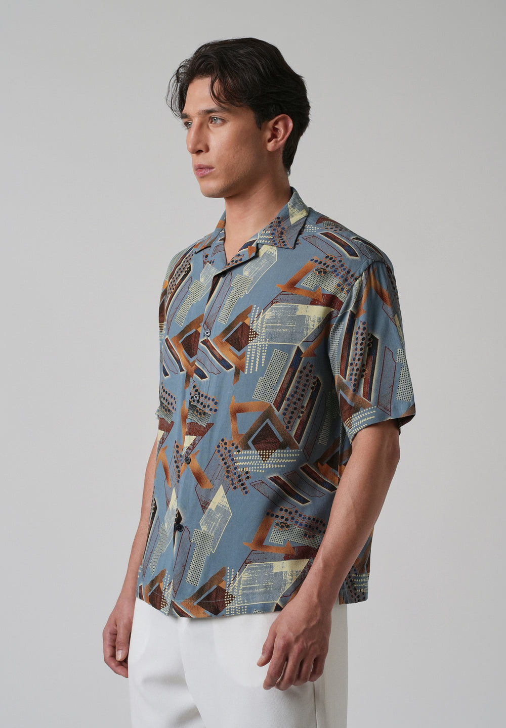 Blue Artistic Abstract Oversized Feather Shirt