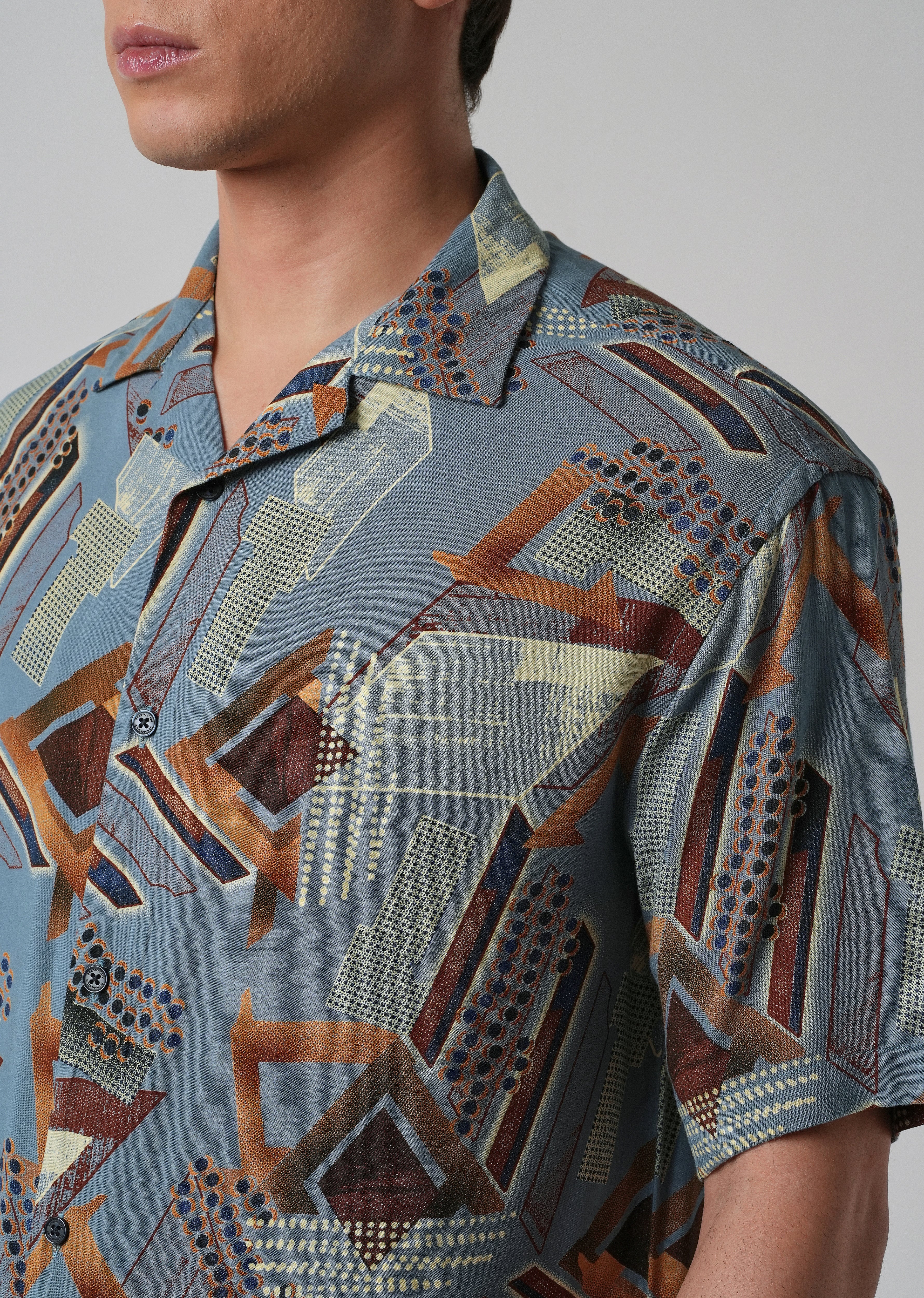 Blue Artistic Abstract Oversized Feather Shirt