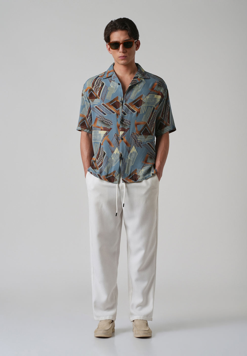 Blue Artistic Abstract Oversized Feather Shirt