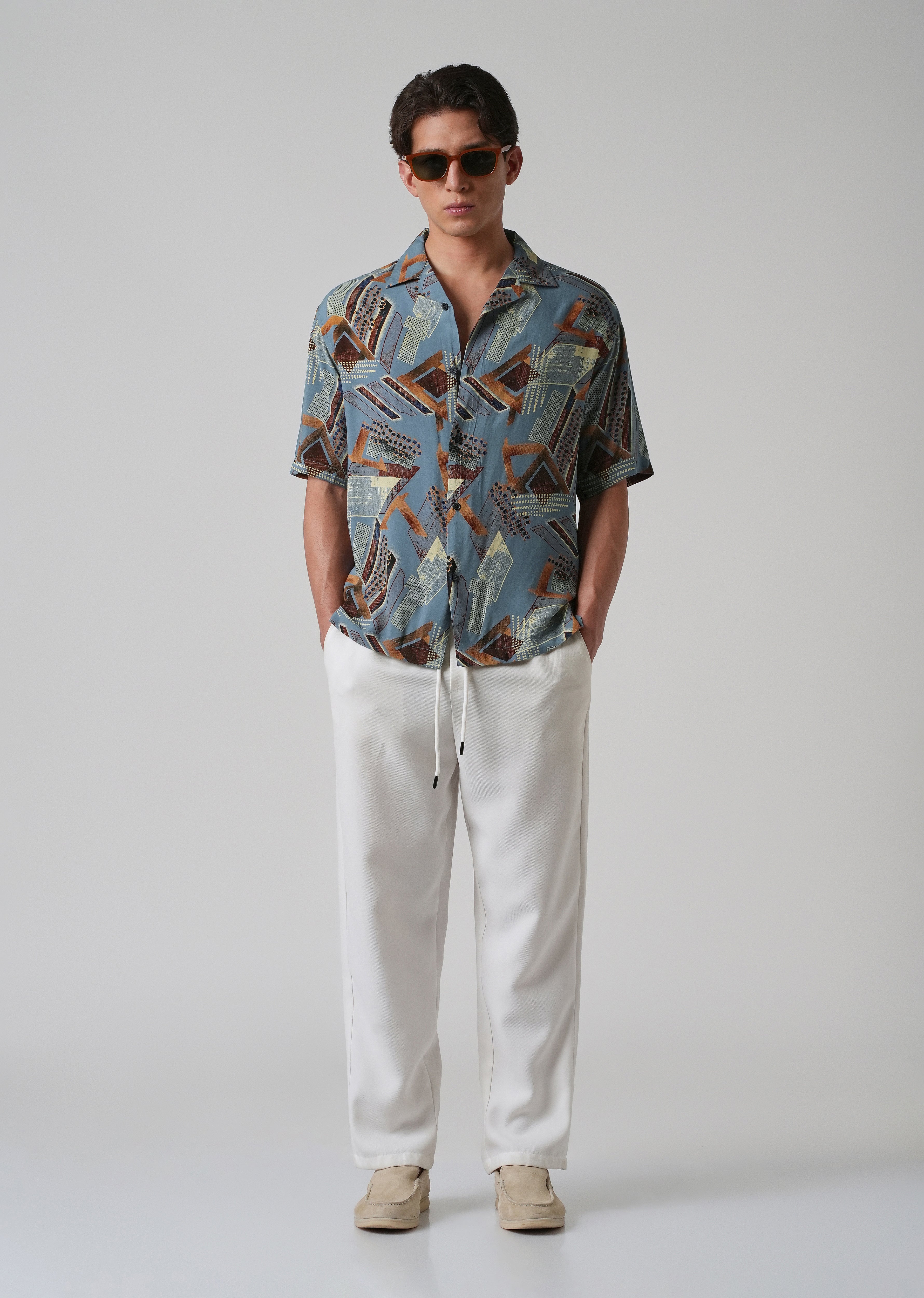 Blue Artistic Abstract Oversized Feather Shirt