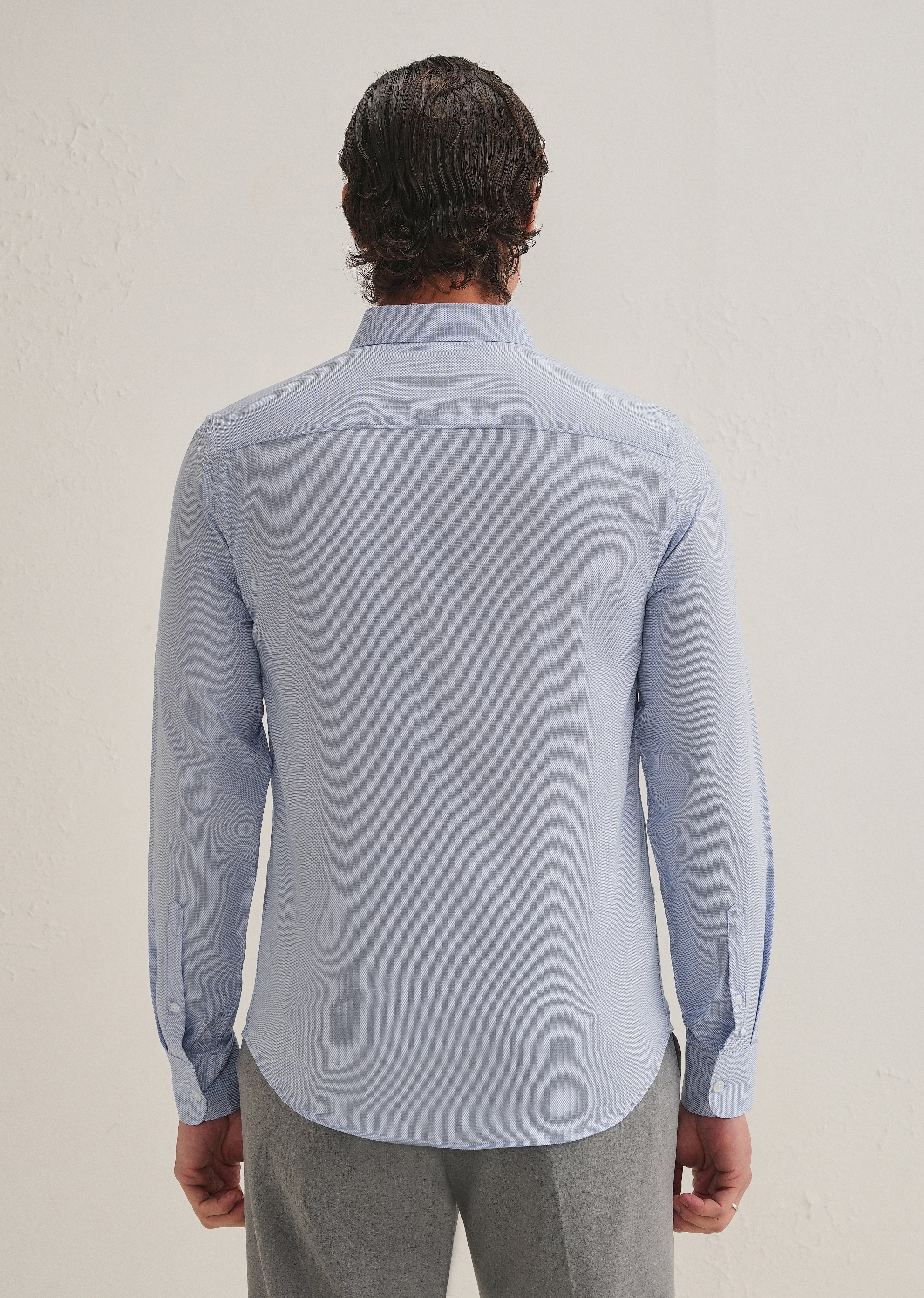 Blue Basket Weave Dobby Cotton Shirt