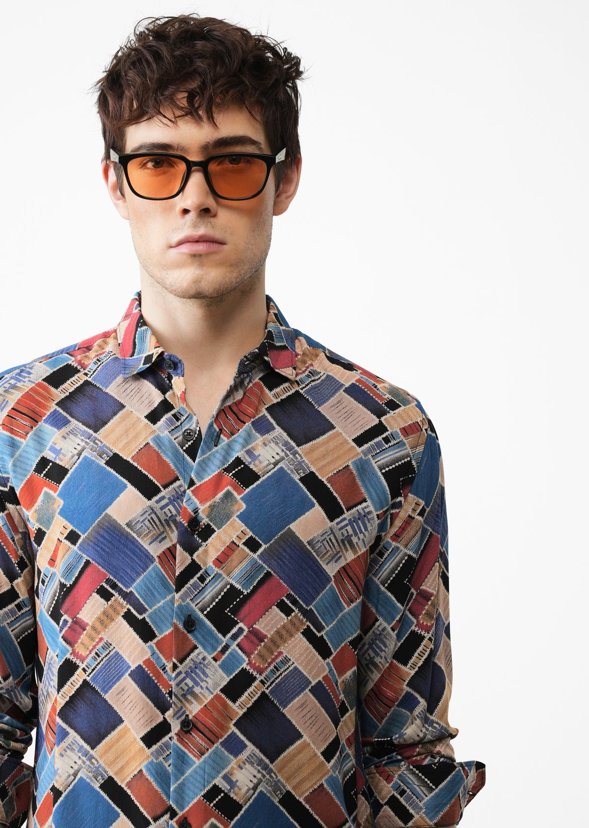 Blue Block Feather Print Shirt