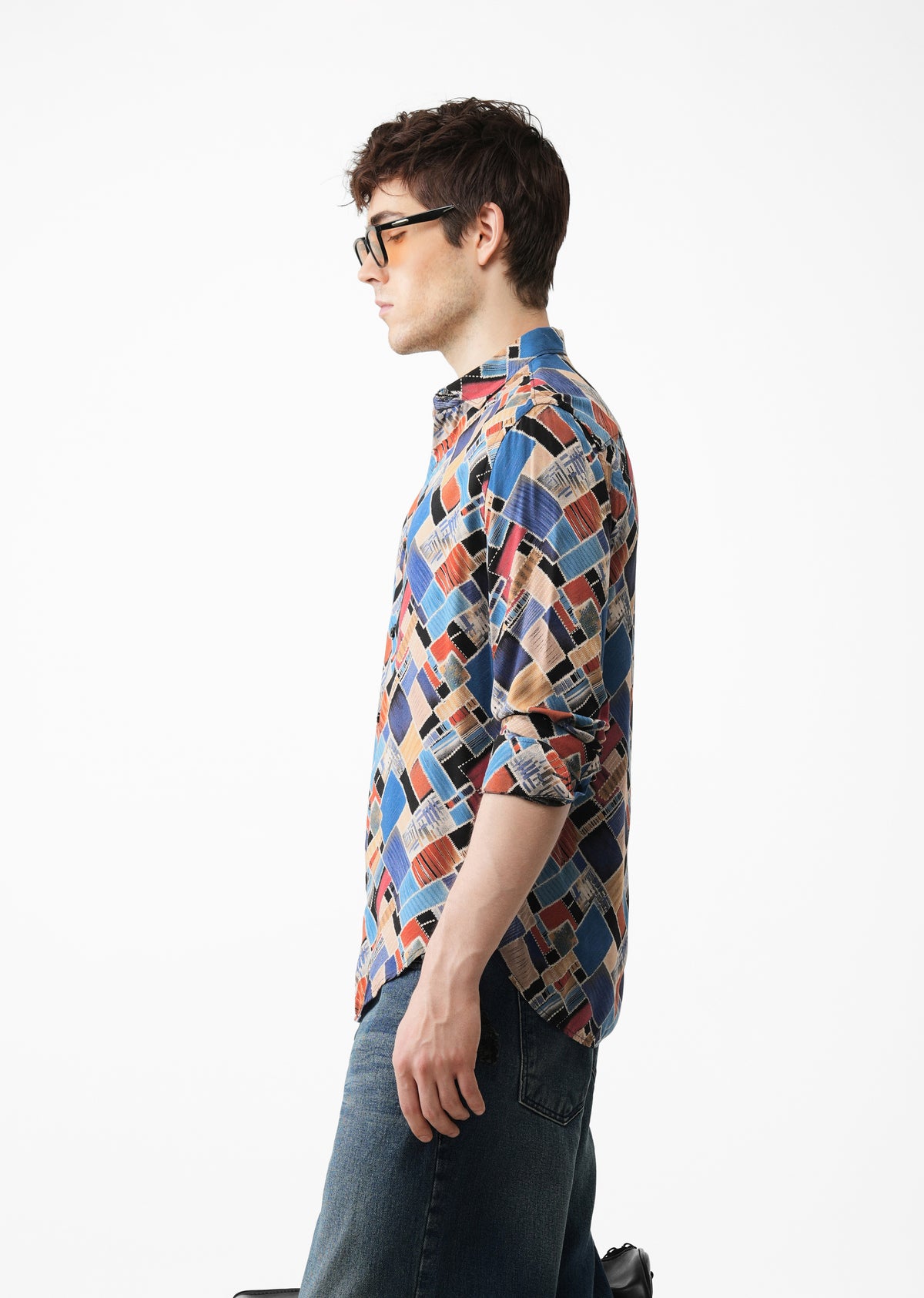 Blue Block Feather Print Shirt