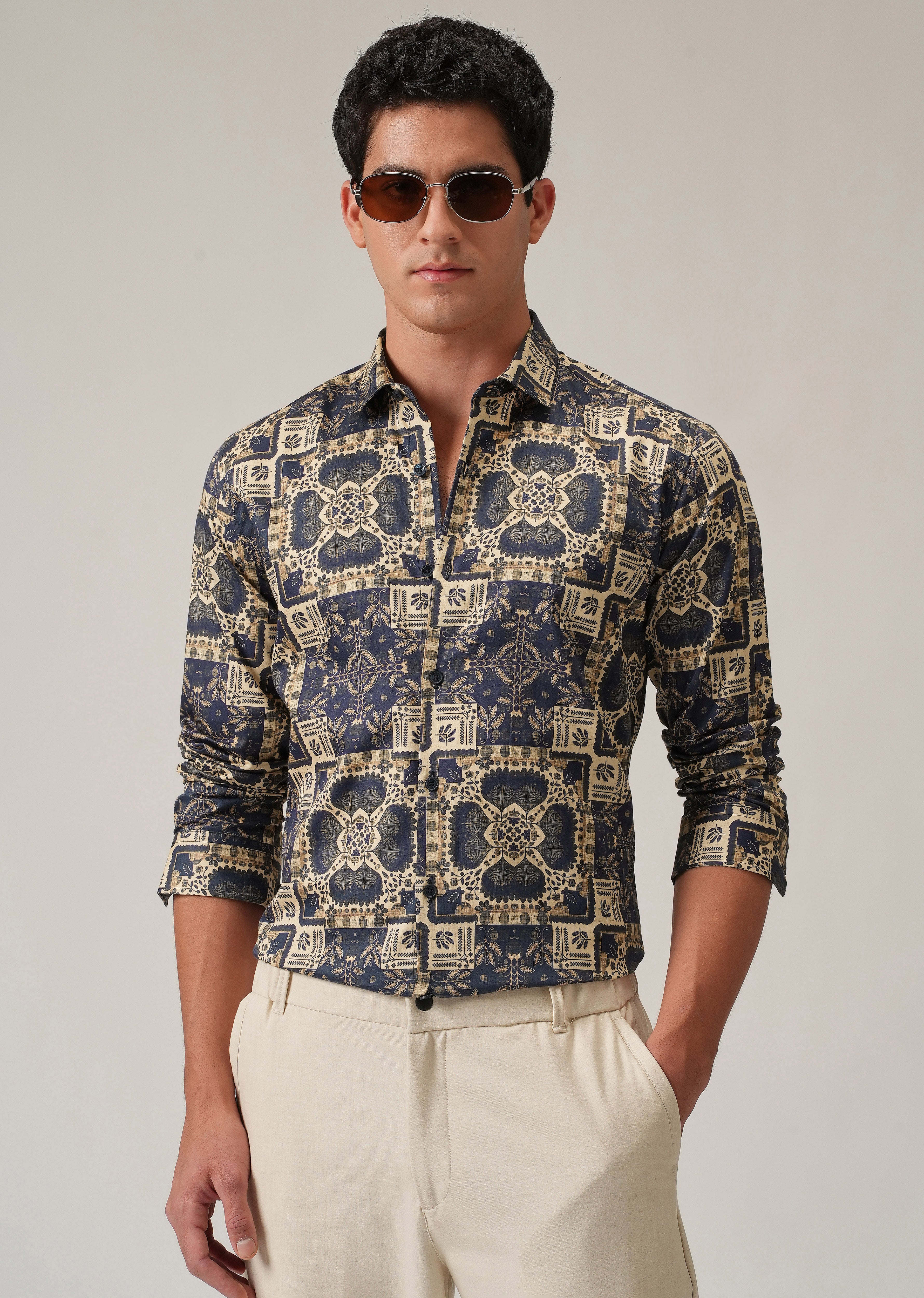 Blue Block Print Shirt
