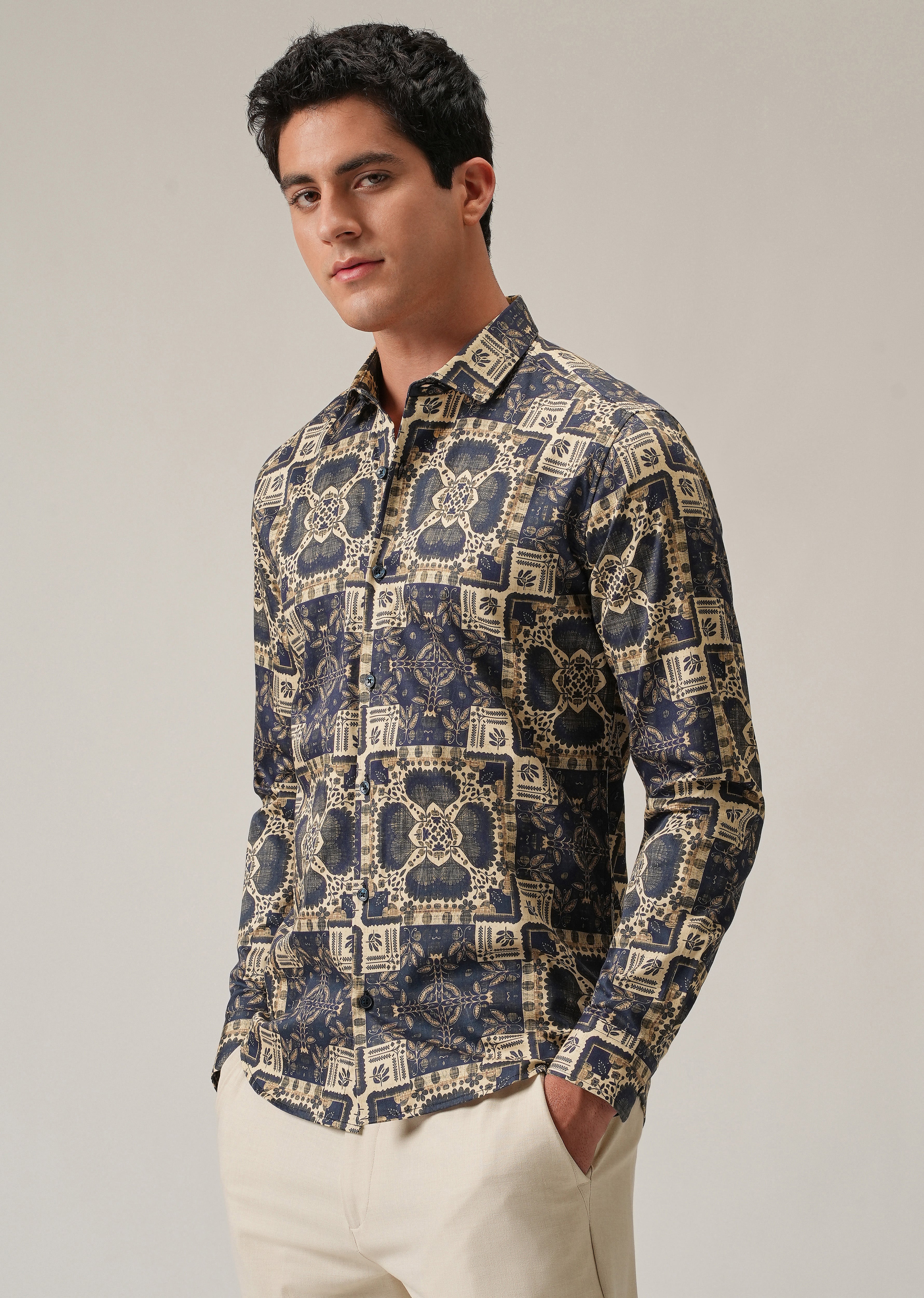 Blue Block Print Shirt