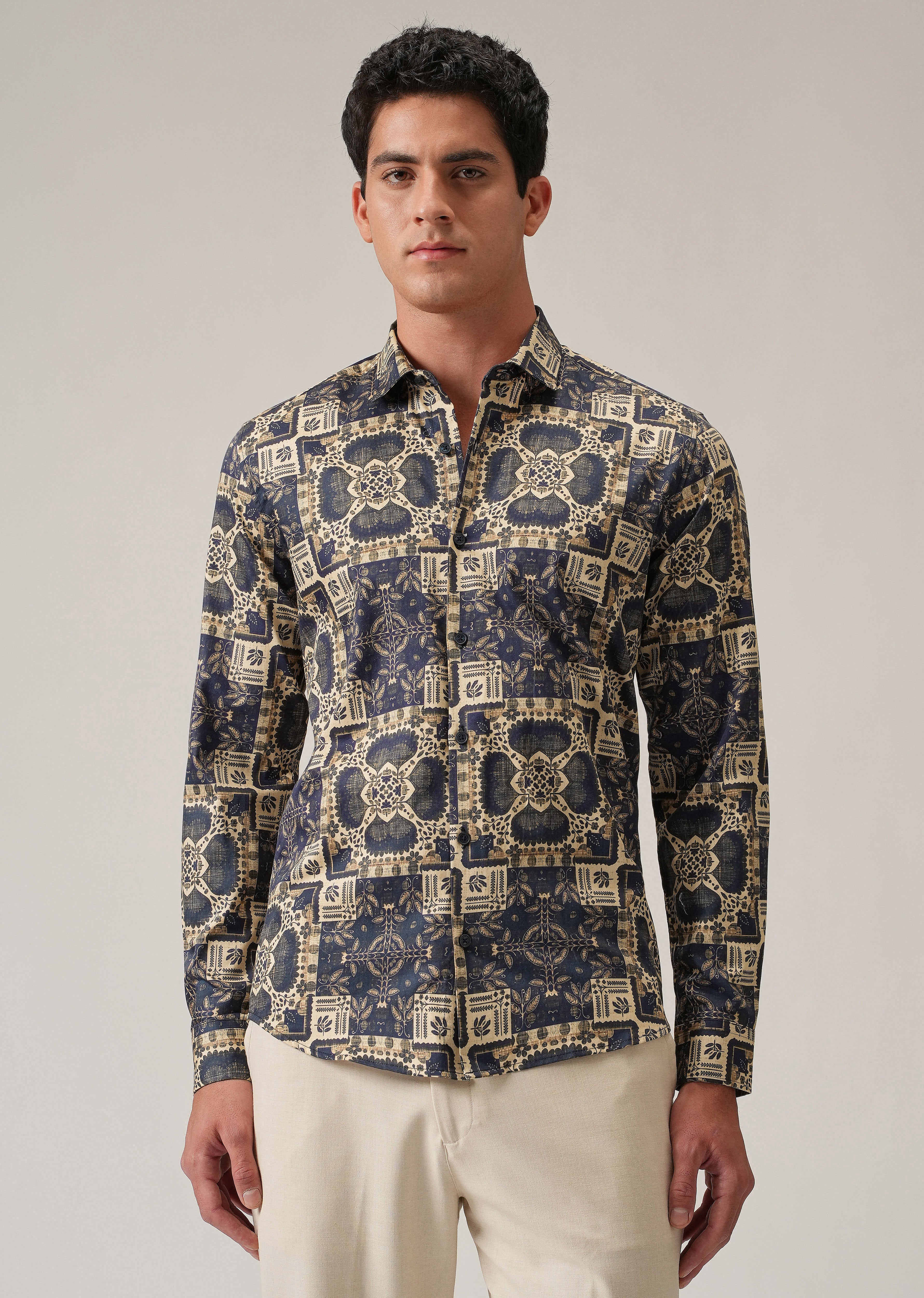 Blue Block Print Shirt