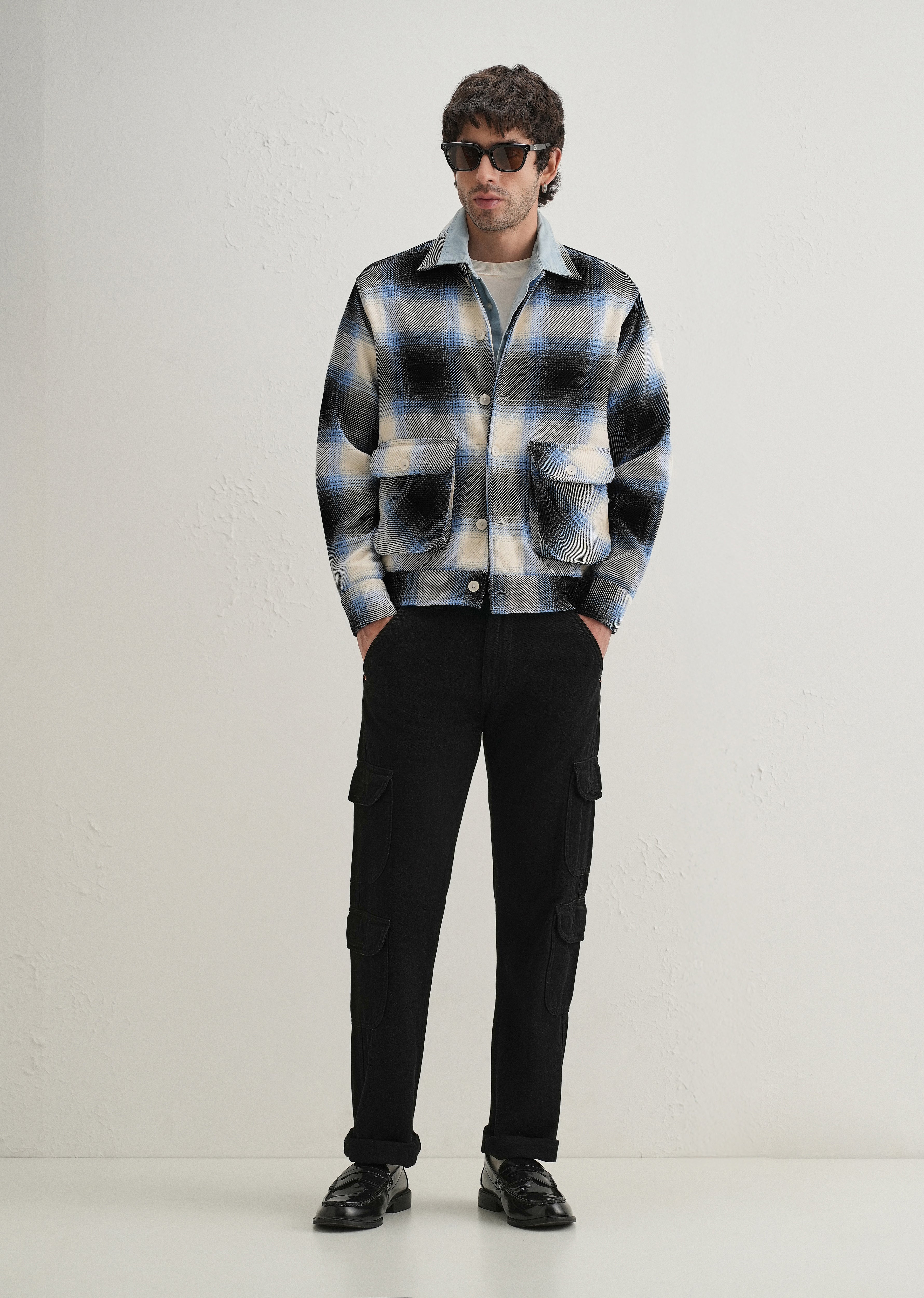 Blue Brushed Check Utility Shacket