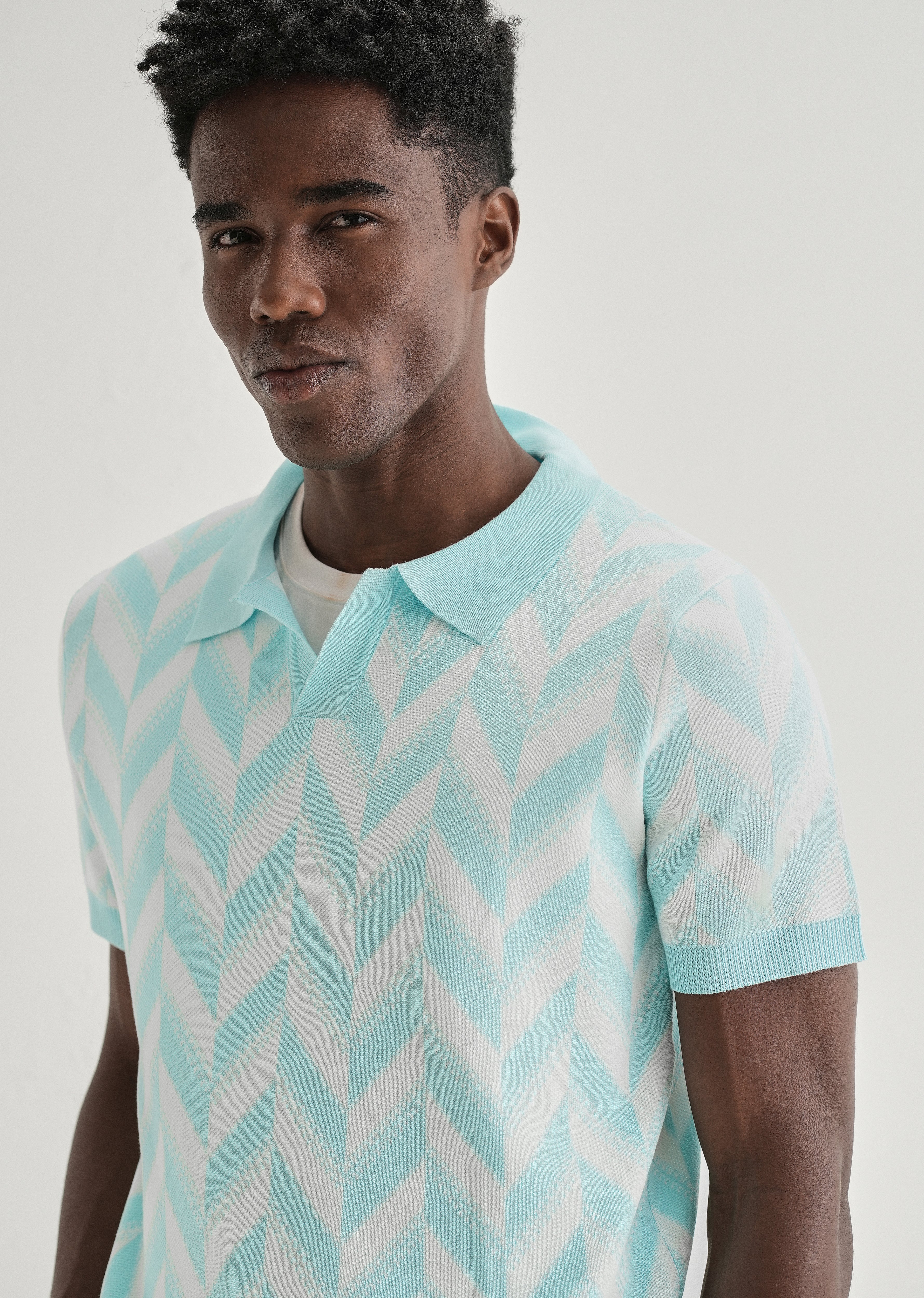 Blue Chevron Knitted Polo T-shirt