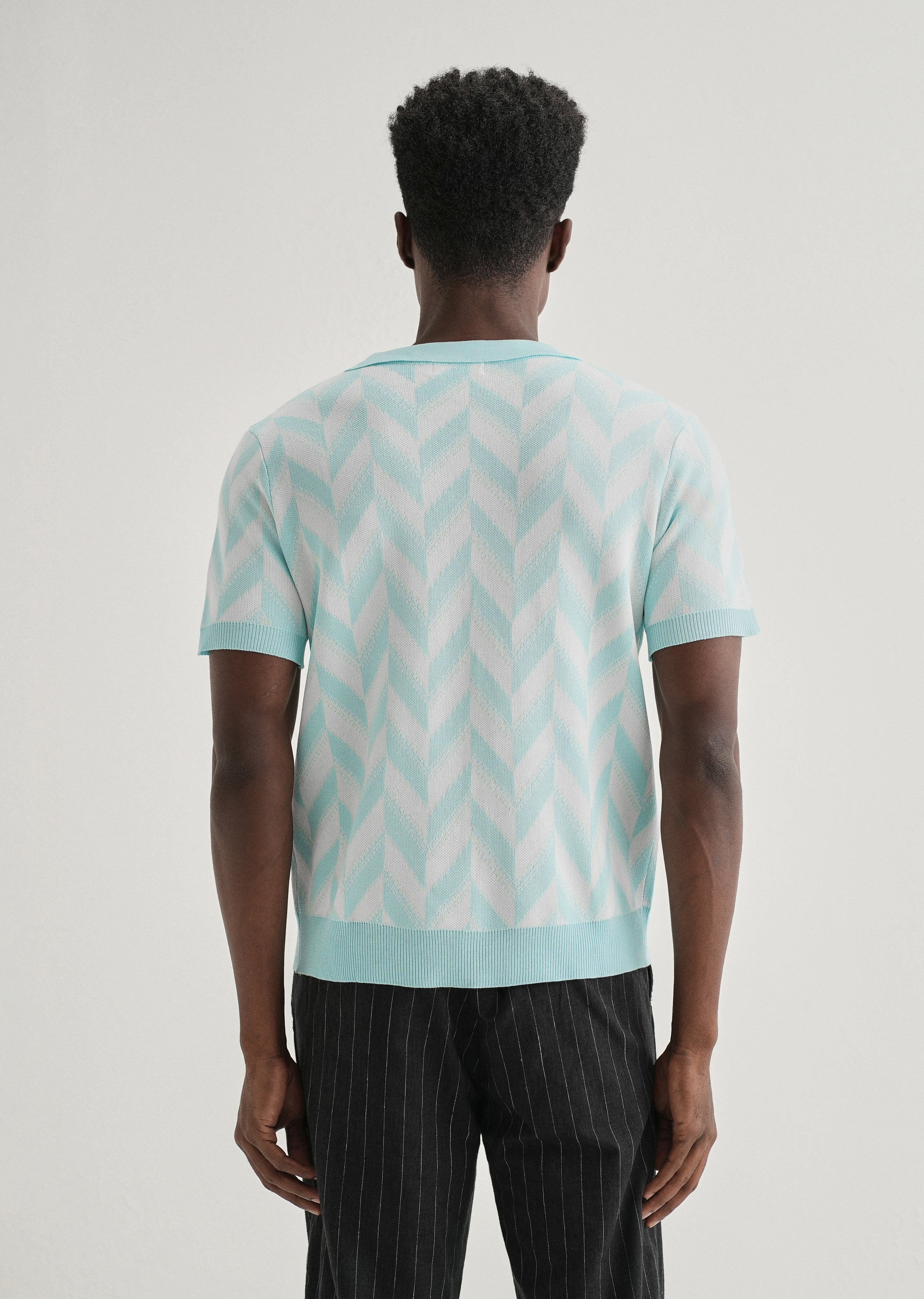 Blue Chevron Knitted Polo T-shirt