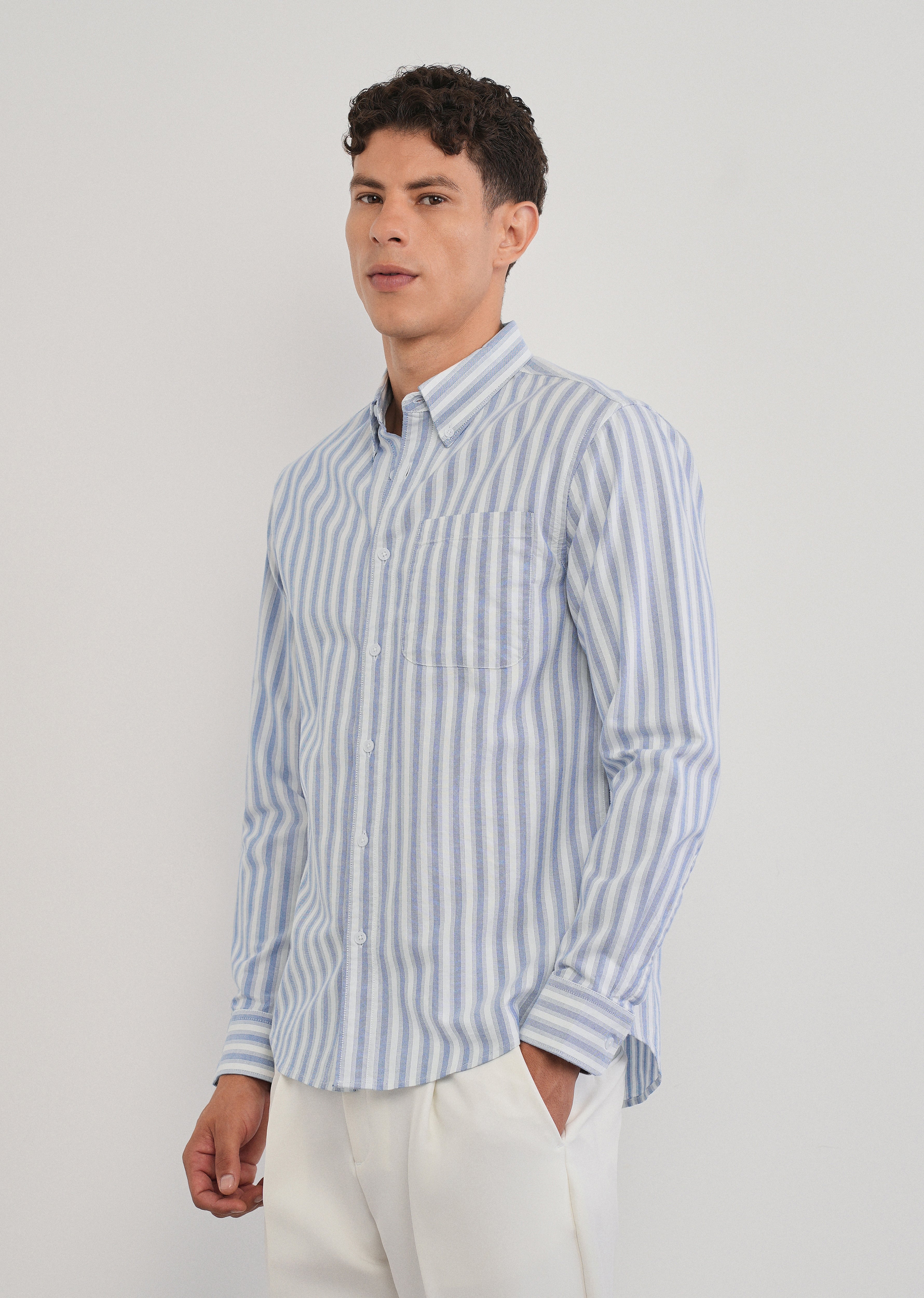 Blue Classic Cotton Stripe Shirt
