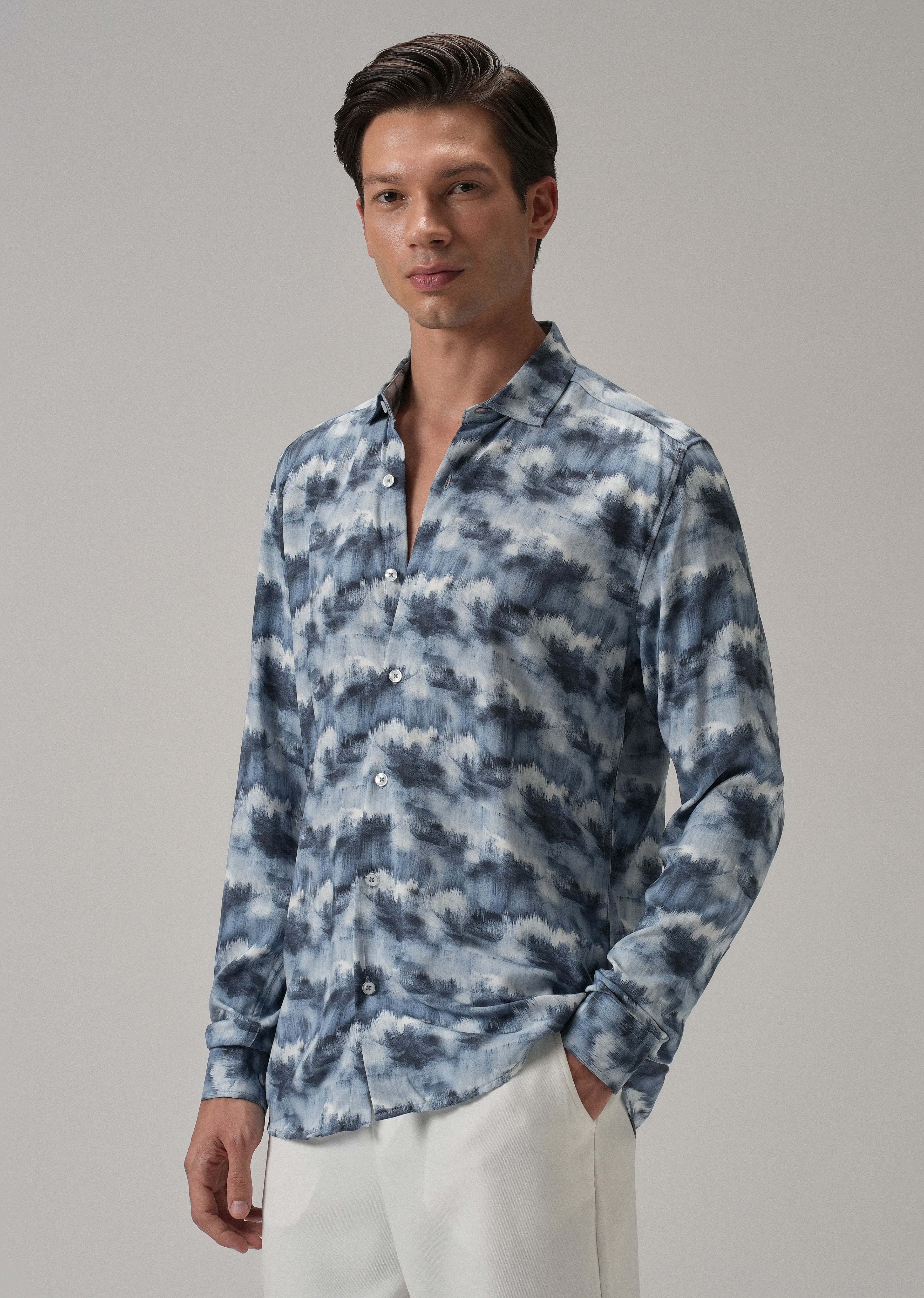 Blue Cloud Wash Printed Shirt