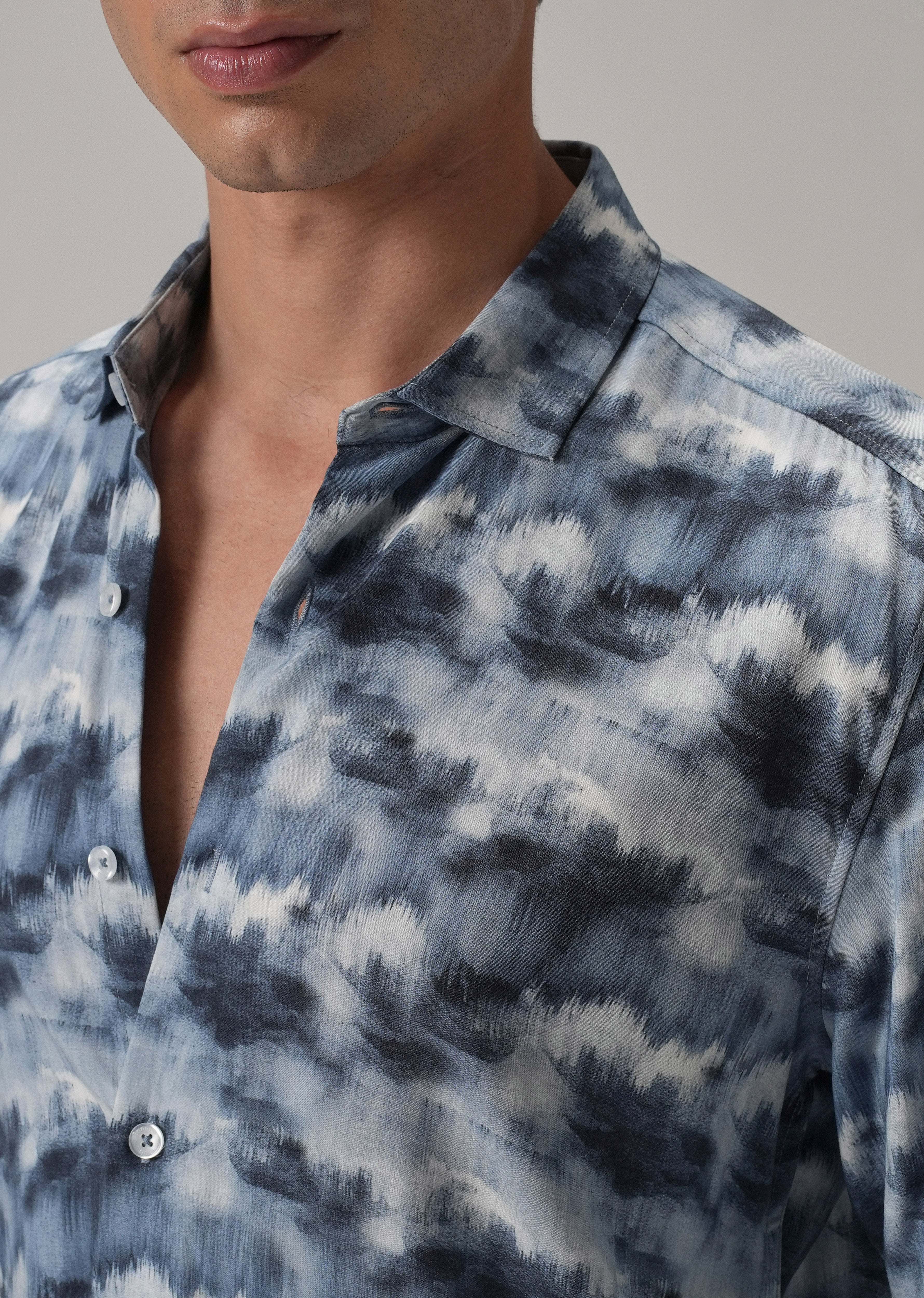 Blue Cloud Wash Printed Shirt