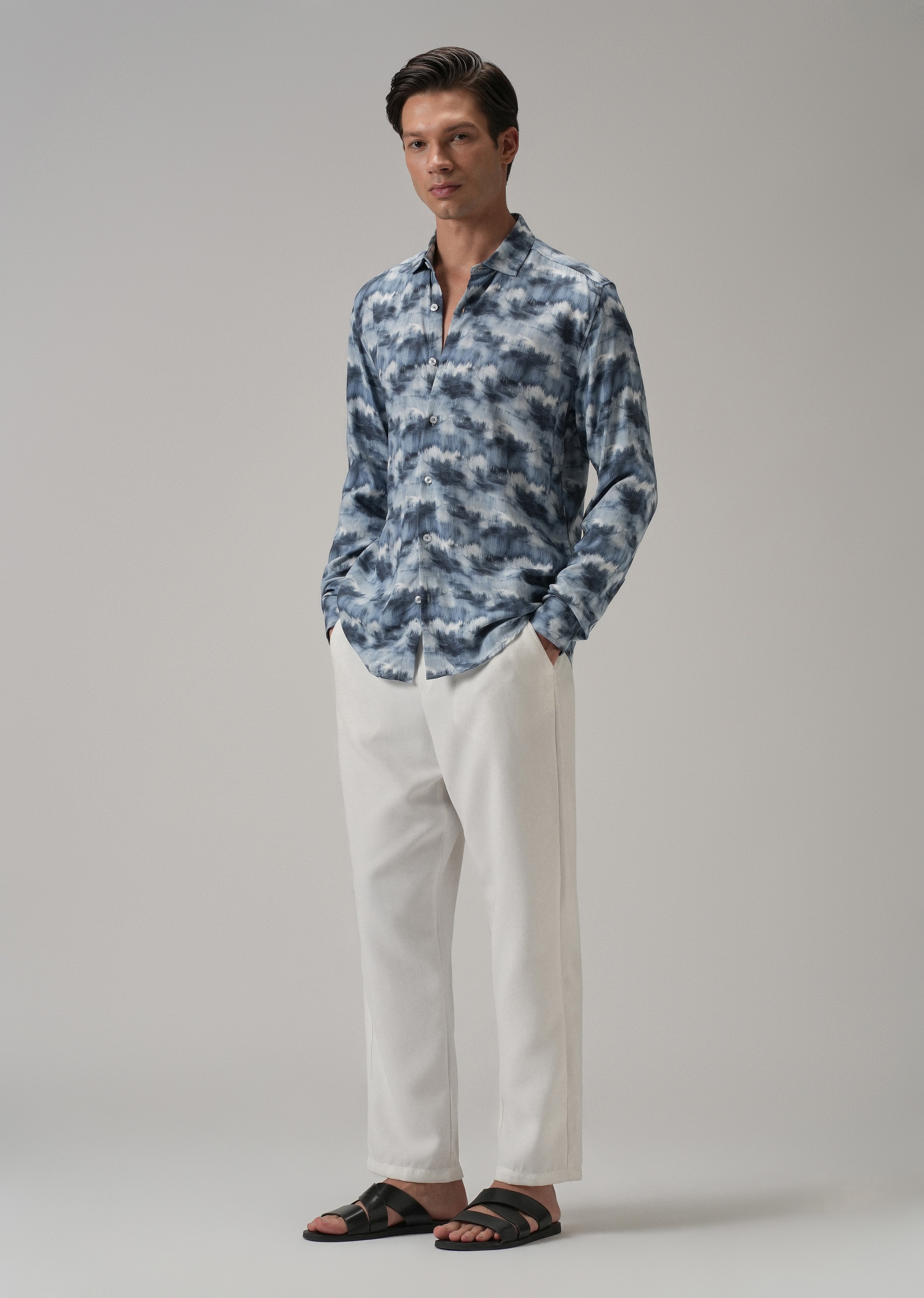 Blue Cloud Wash Printed Shirt