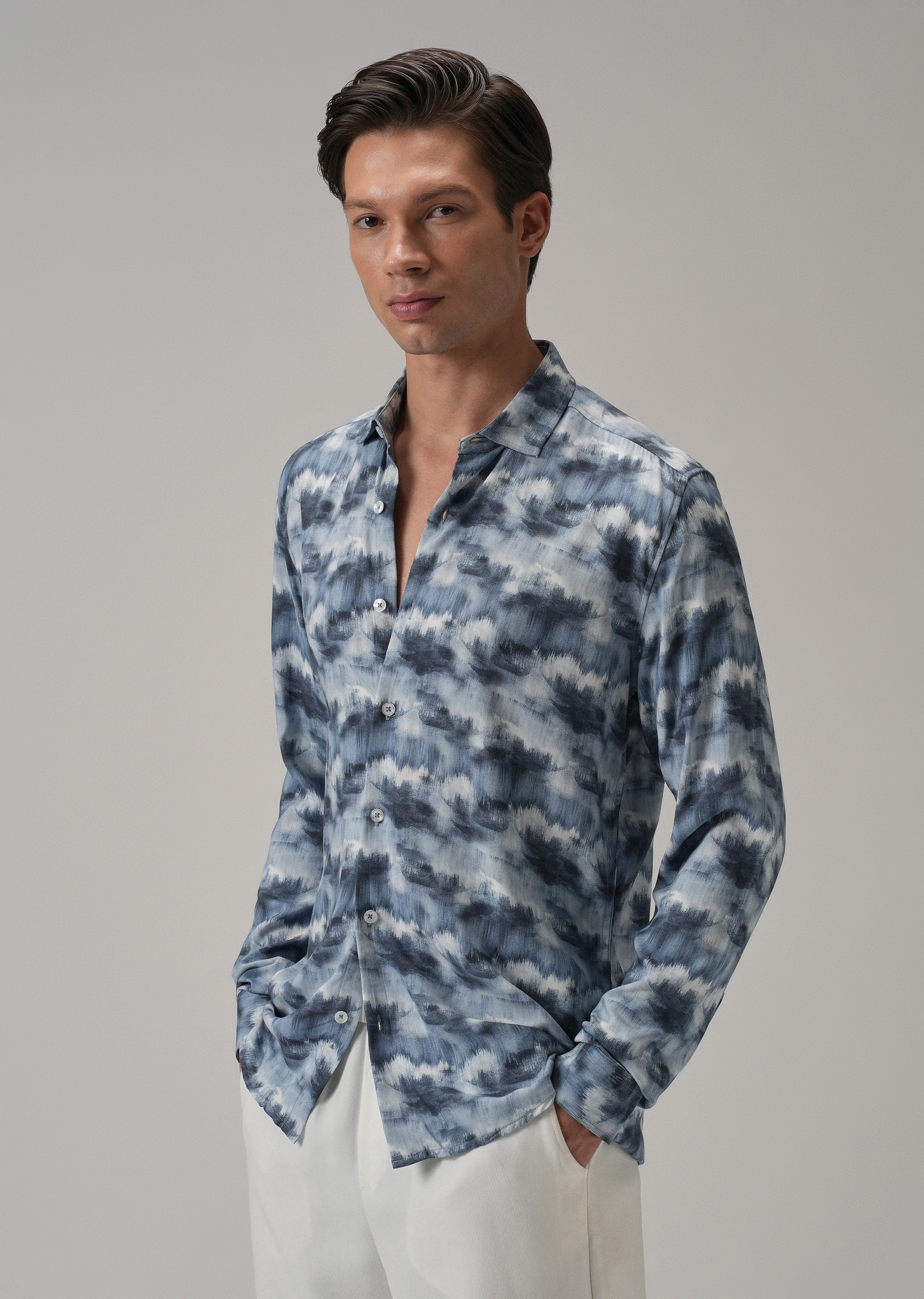 Blue Cloud Wash Printed Shirt