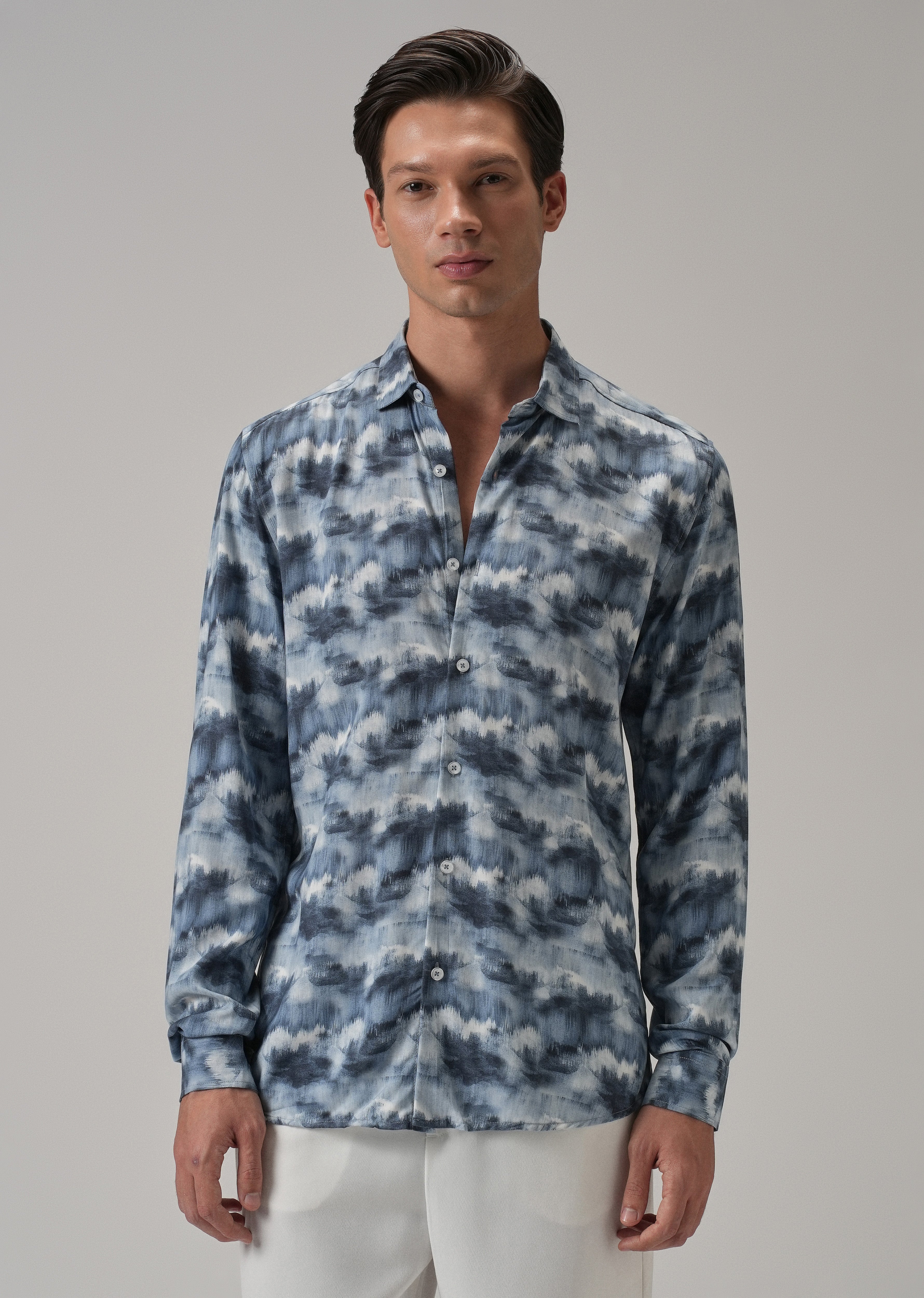 Blue Cloud Wash Printed Shirt