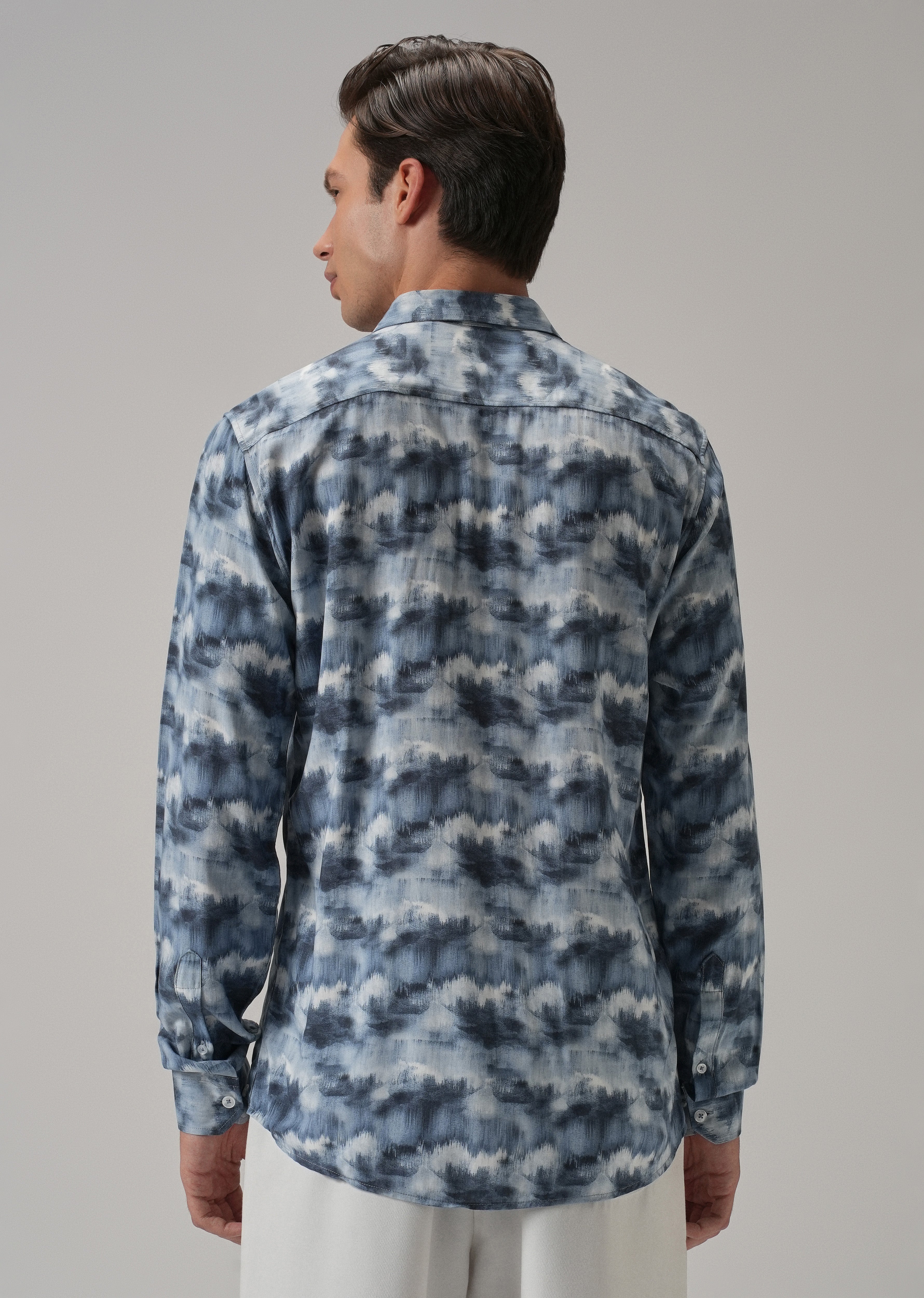 Blue Cloud Wash Printed Shirt