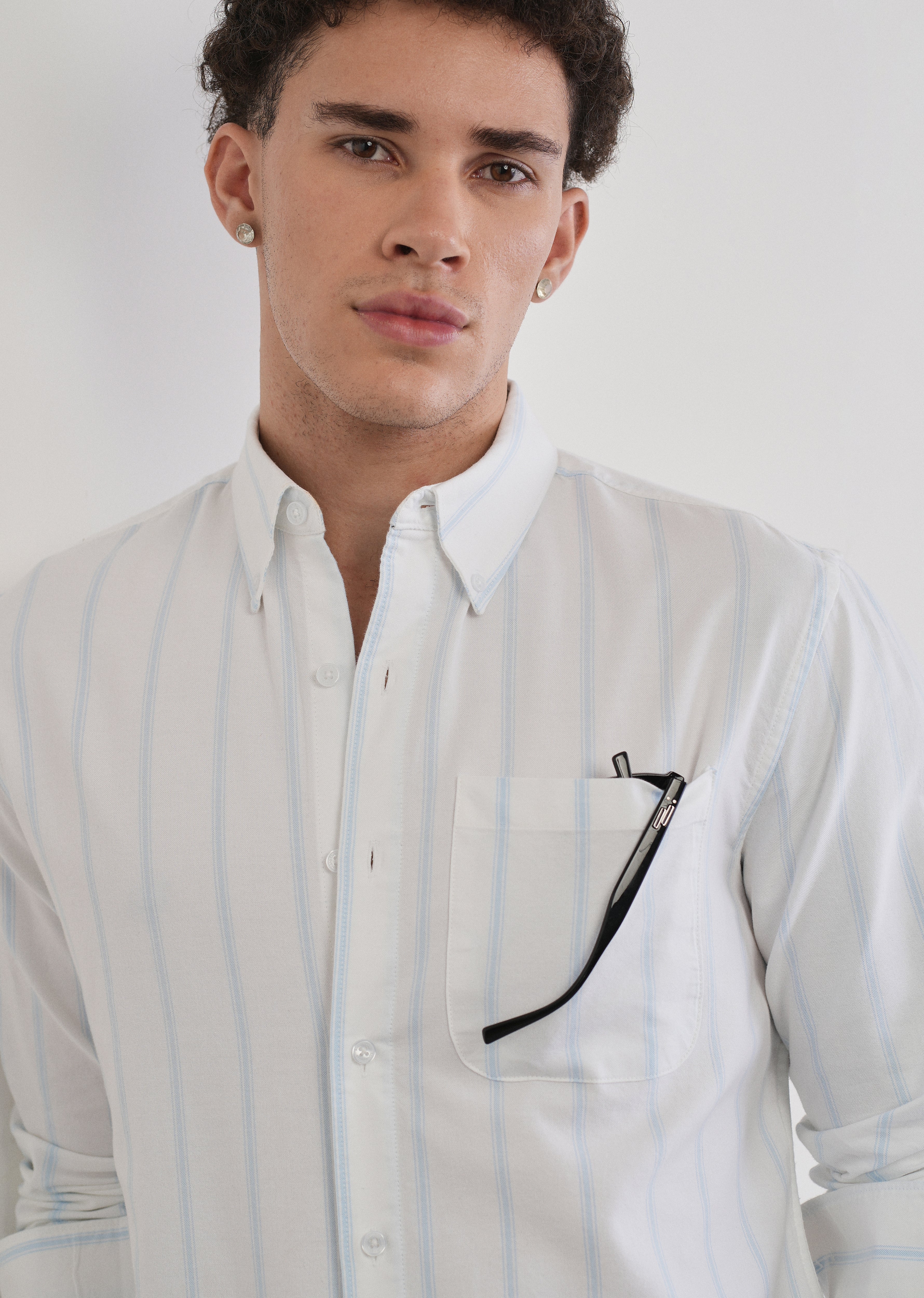 Blue Cluster Stripe Cotton Shirt