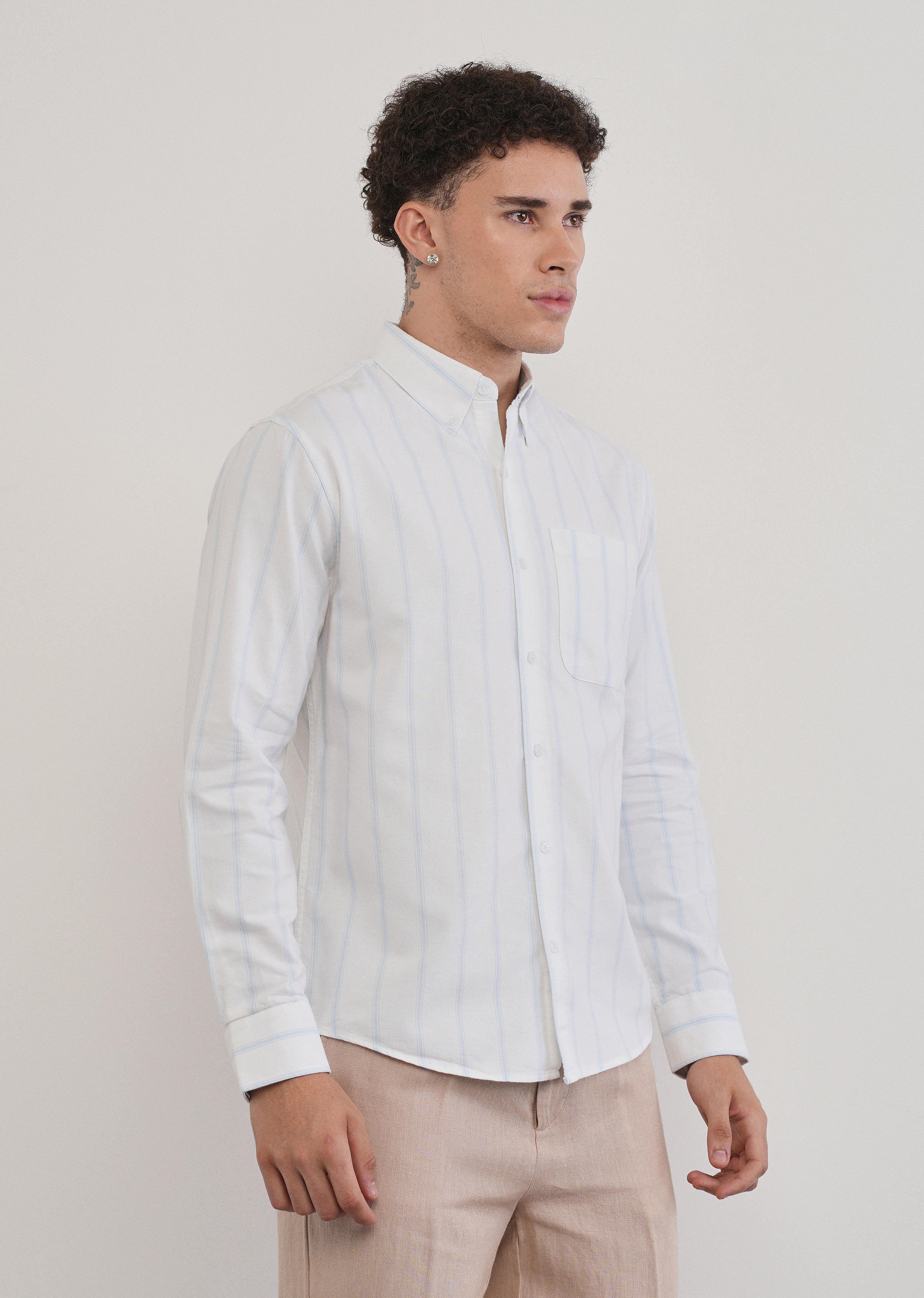 Blue Cluster Stripe Cotton Shirt