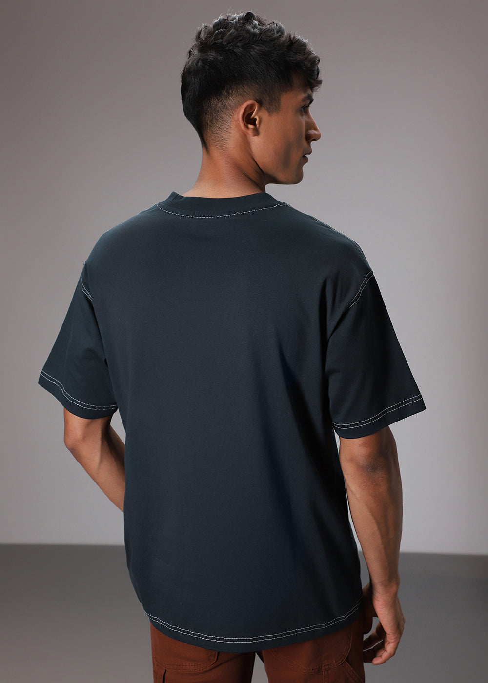 Blue Contrast Thread Oversized T-shirt