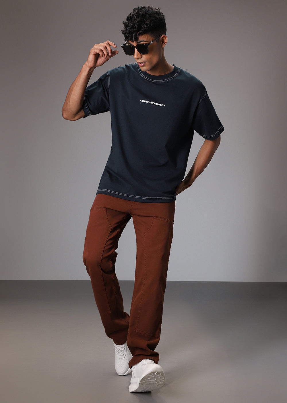 Blue Contrast Thread Oversized T-shirt