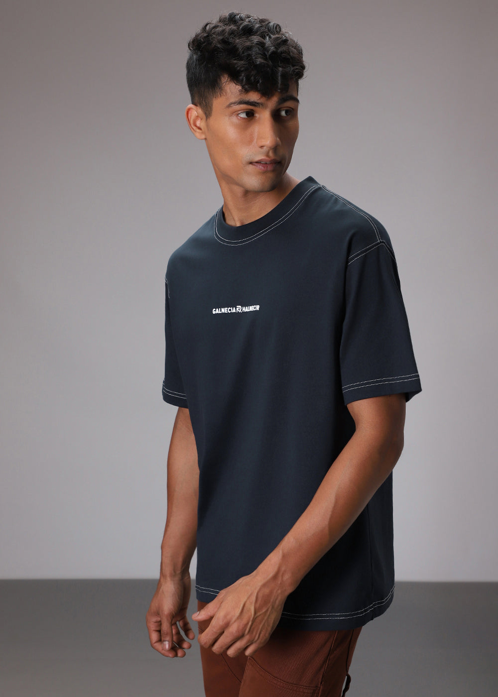 Blue Contrast Thread Oversized T-shirt
