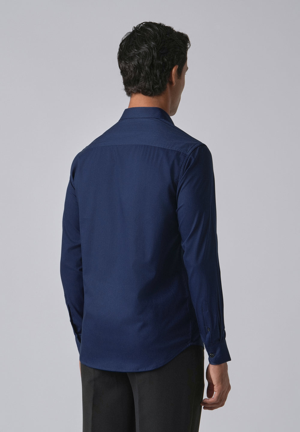 Blue Cotton Stretch Plain Shirt