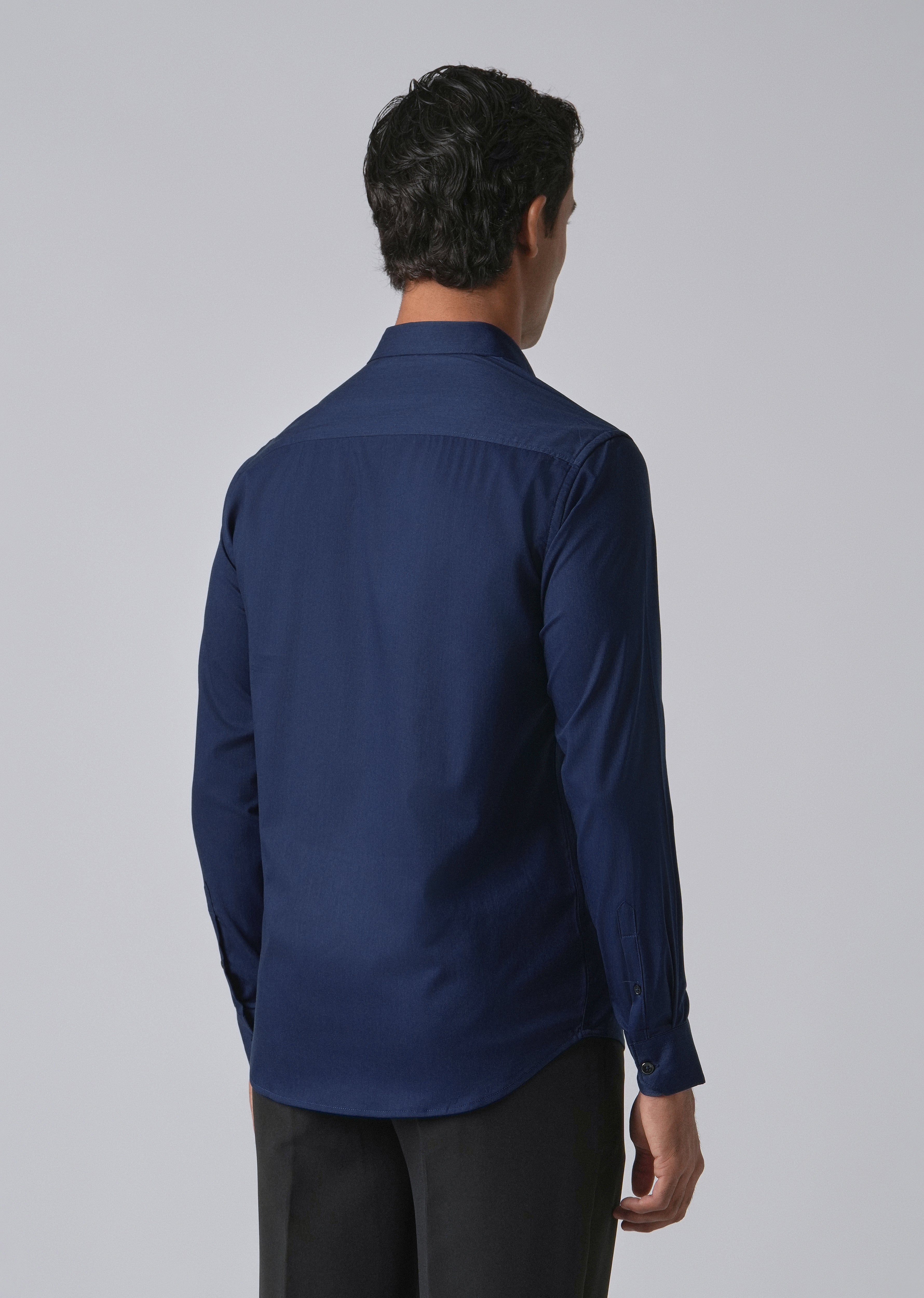 Blue Cotton Stretch Plain Shirt