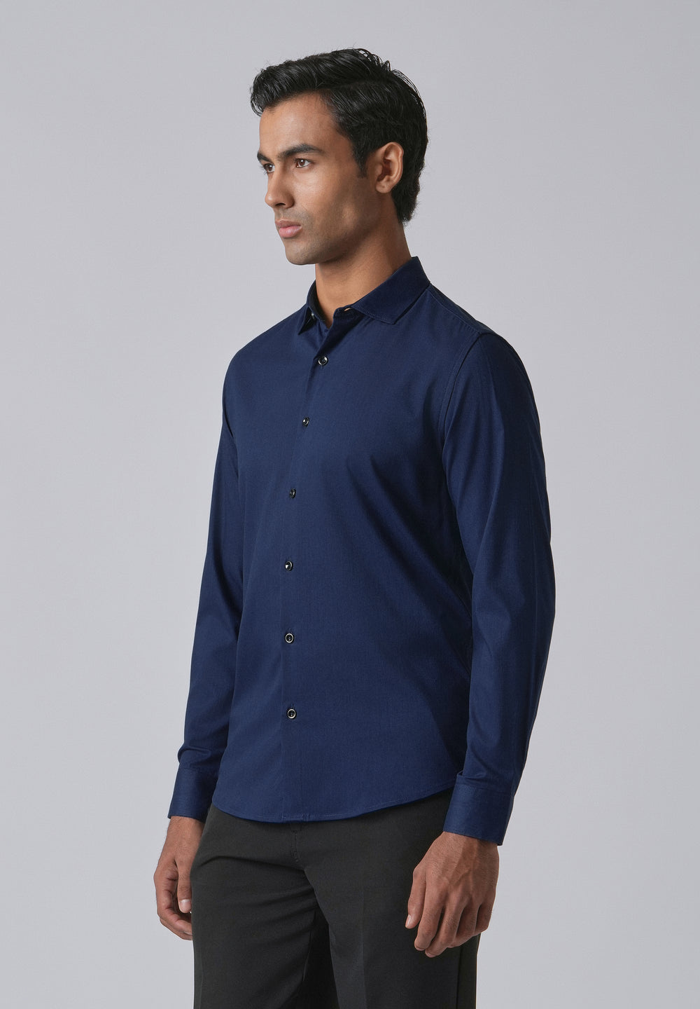 Blue Cotton Stretch Plain Shirt