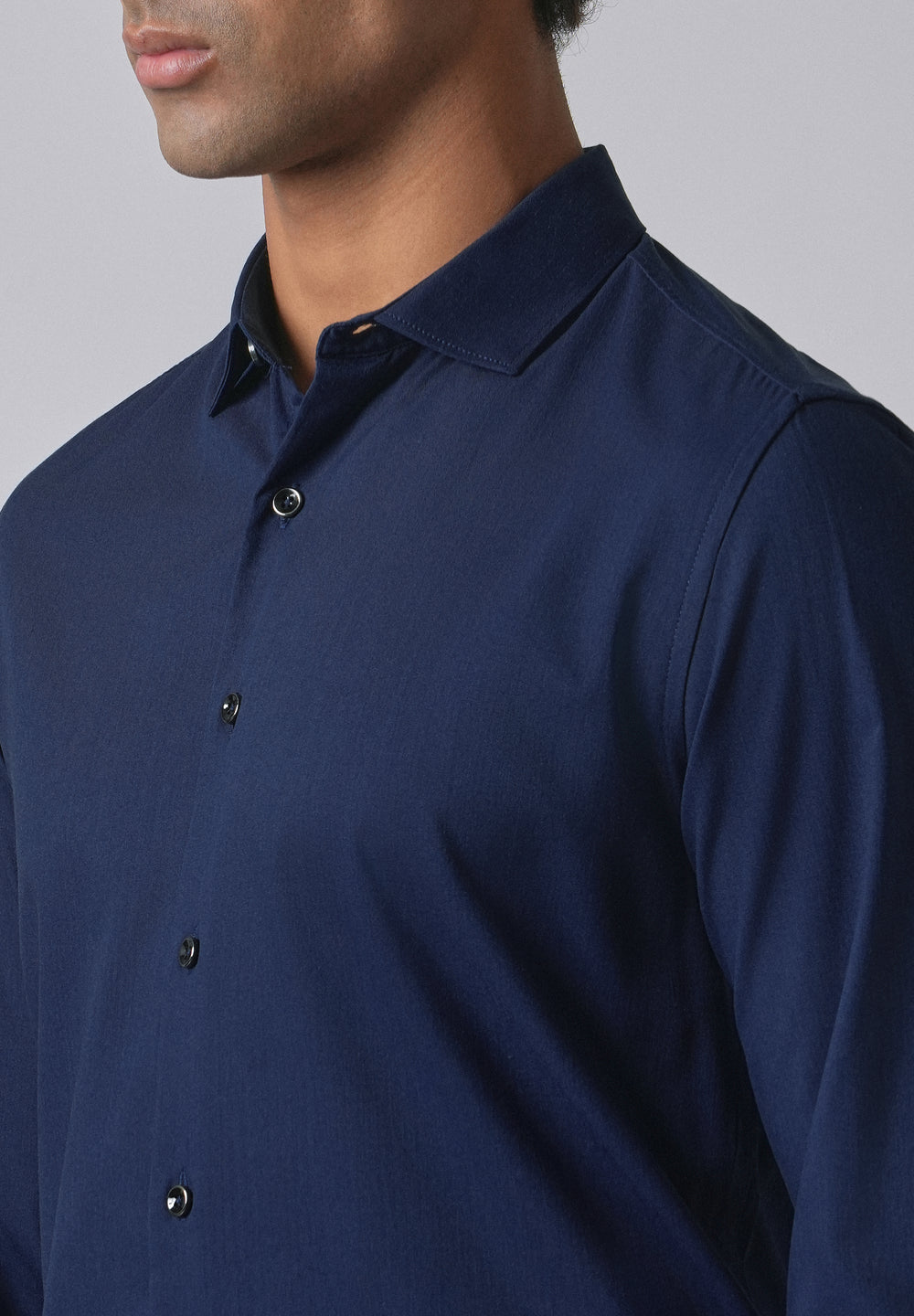 Blue Cotton Stretch Plain Shirt