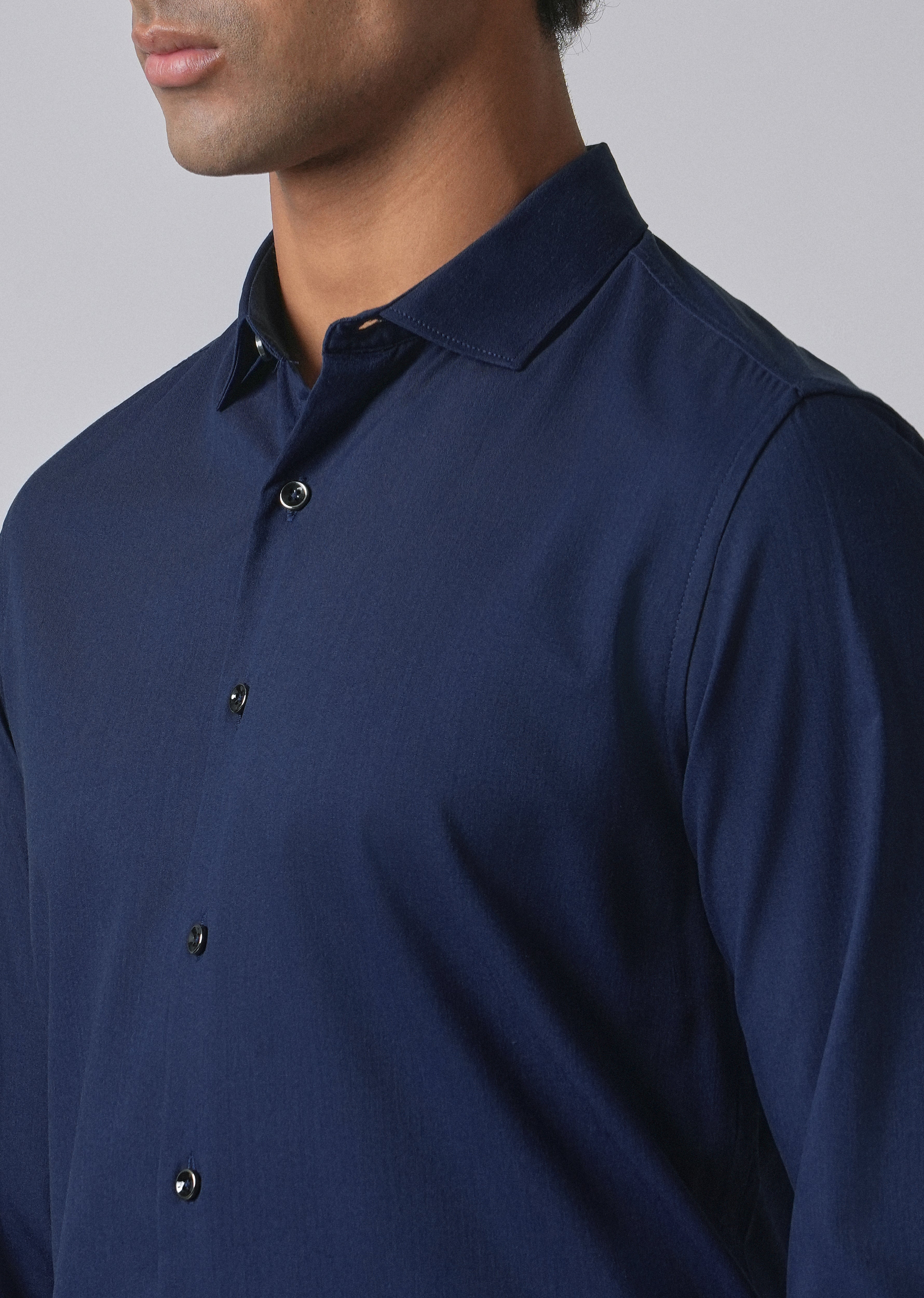 Blue Cotton Stretch Plain Shirt