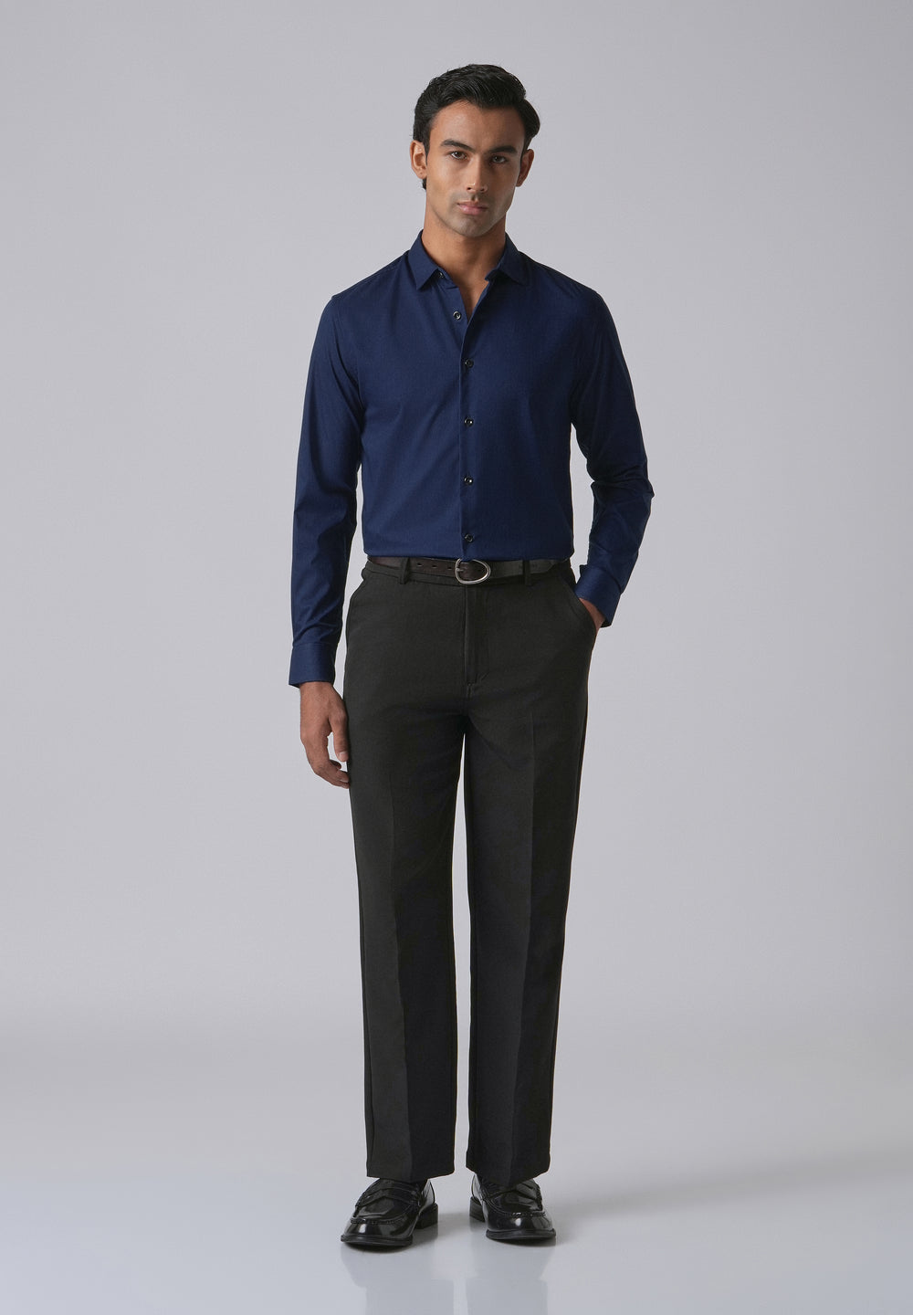 Blue Cotton Stretch Plain Shirt