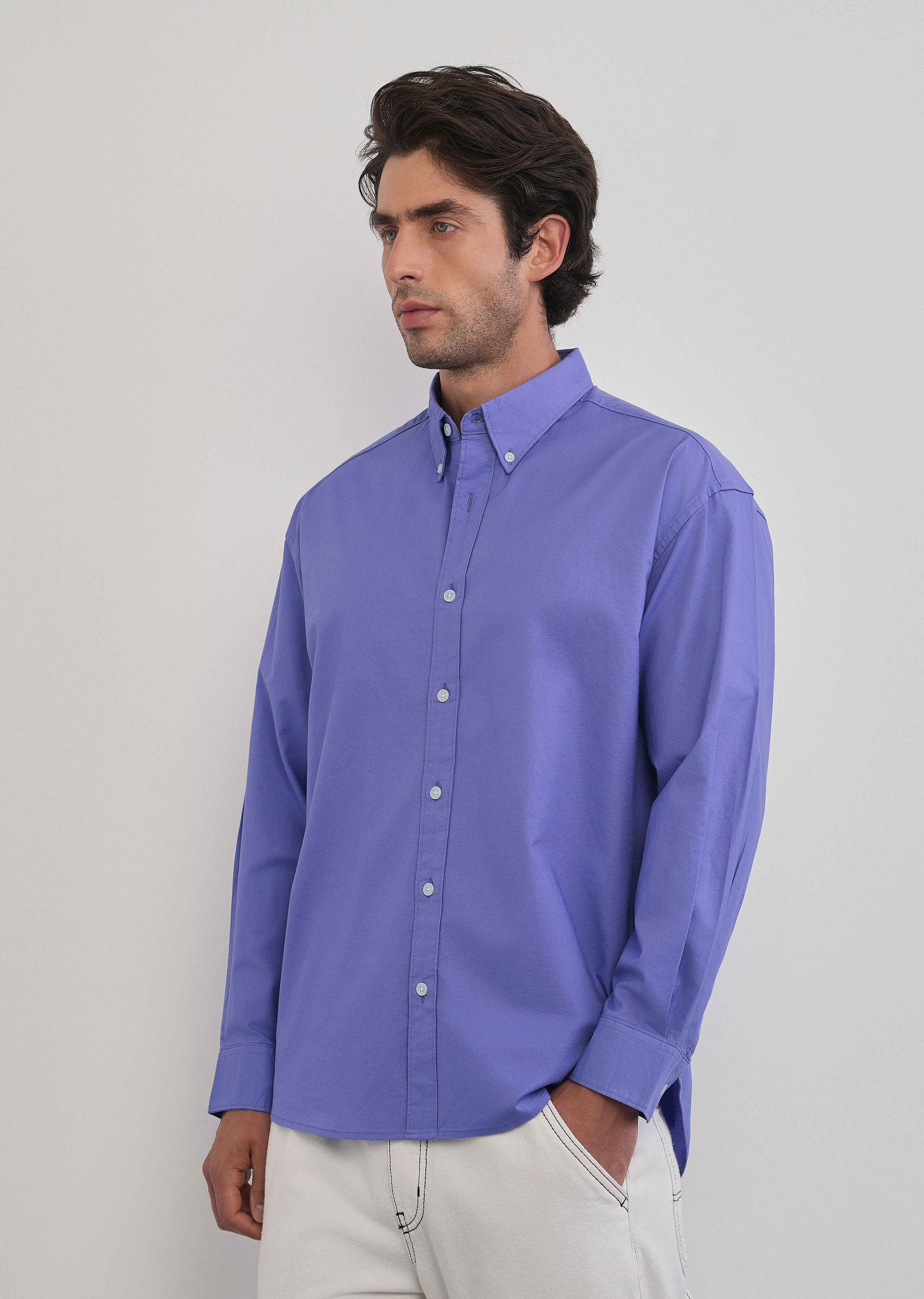 Lavender Cotton Stretch Oversized Shirt